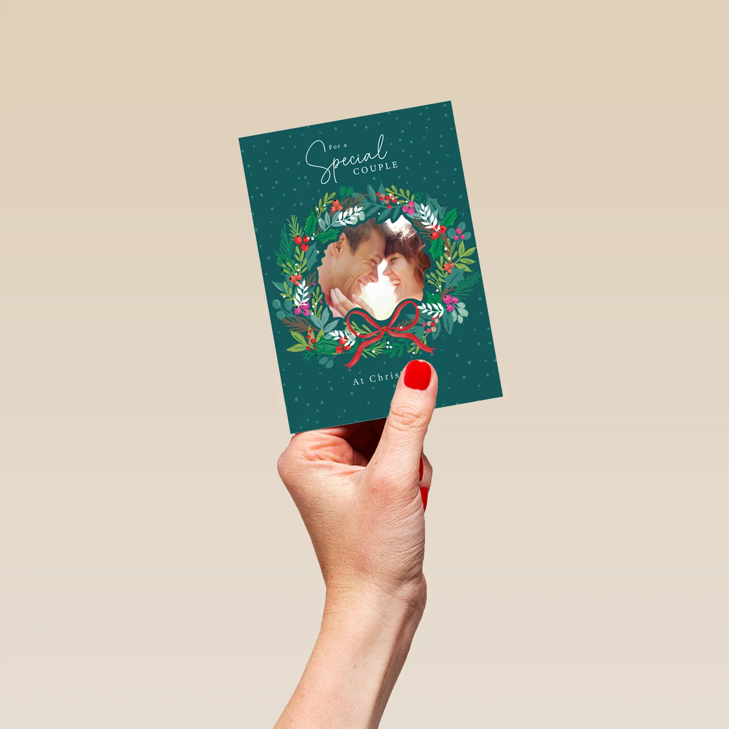 Personalised Special Couple Christmas Wreath Photo Card - Image 4