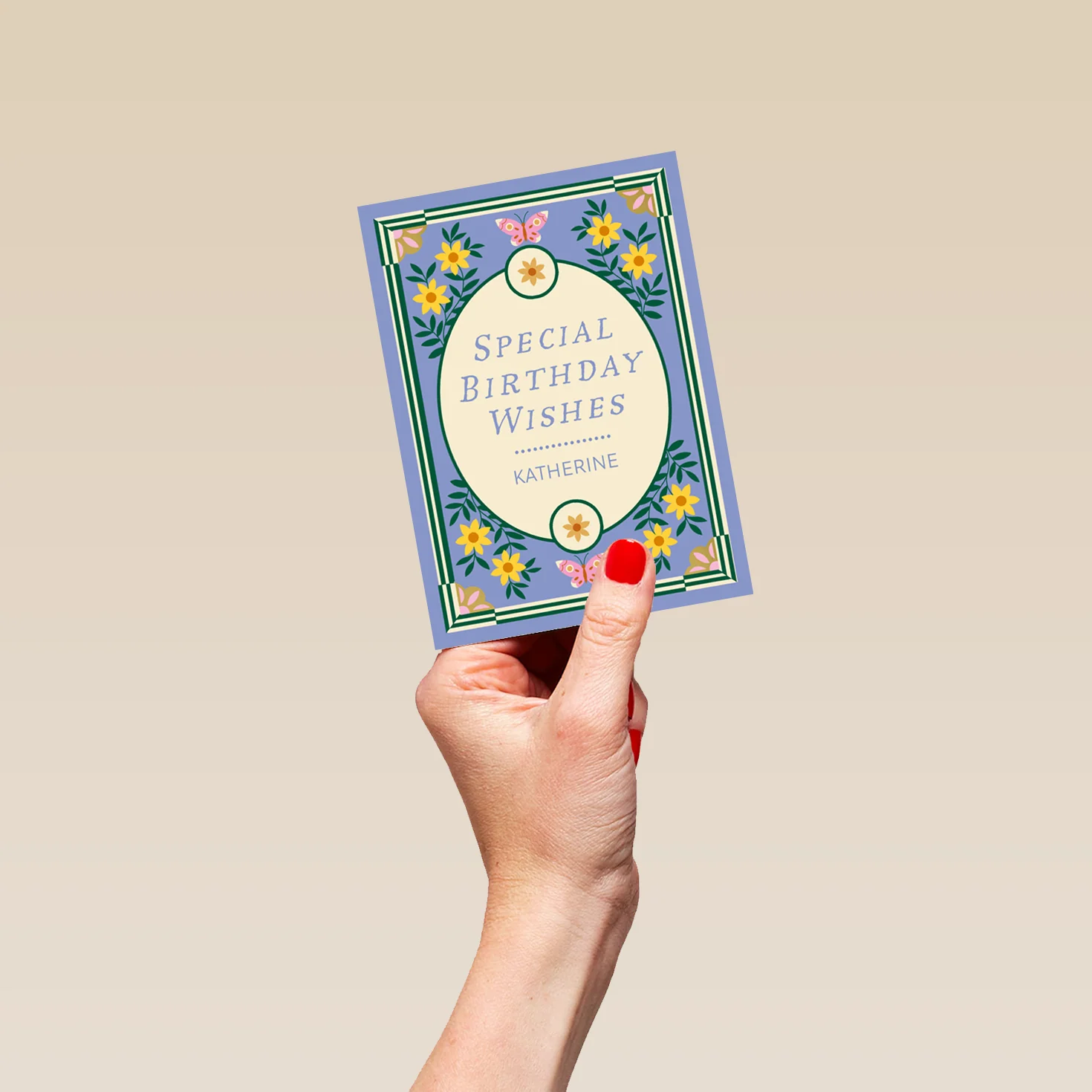 Personalised 'Special Wishes' Blue & Yellow Floral Birthday Card - Image 4