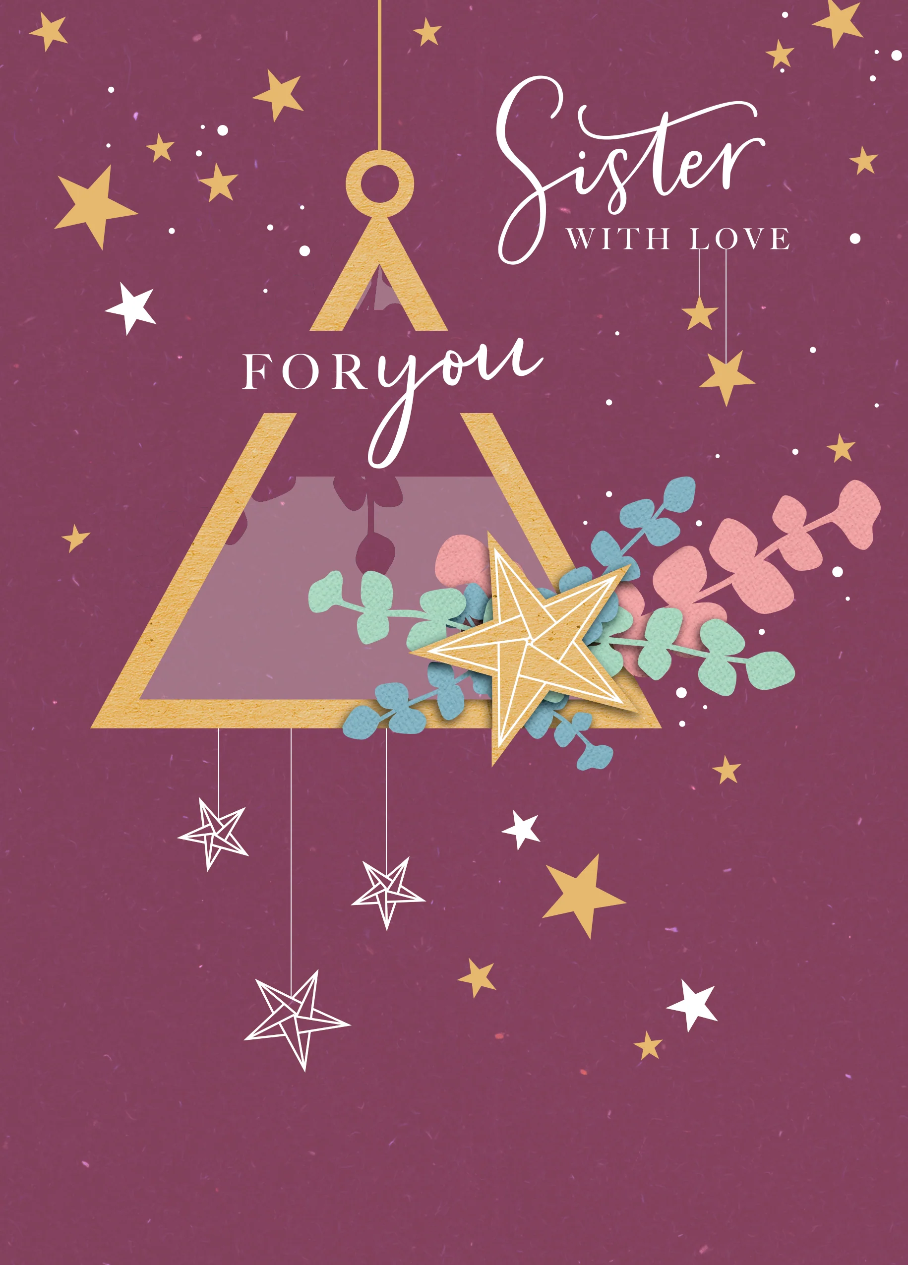 Personalised Star Decorations Sister Christmas Card
