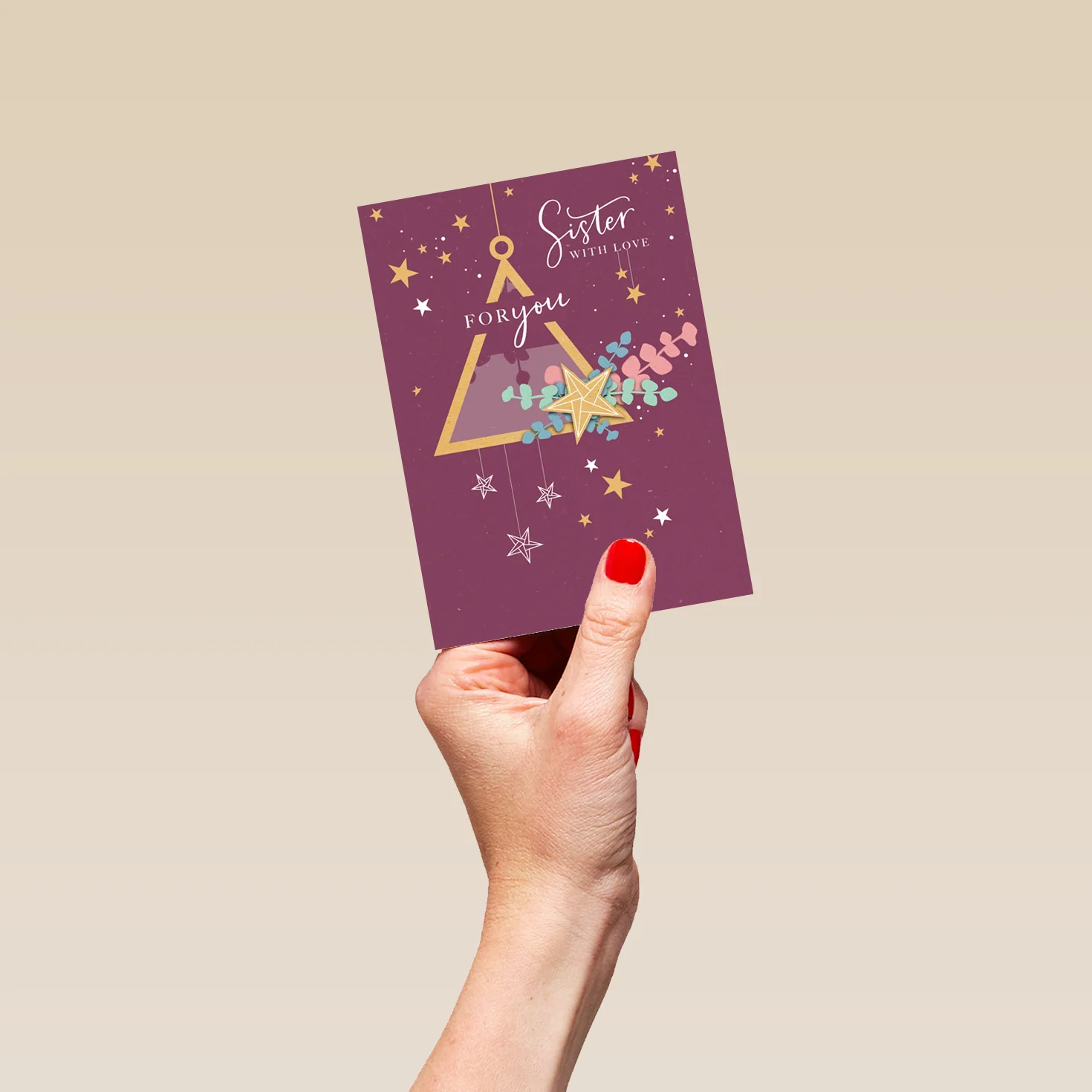 Personalised Star Decorations Sister Christmas Card - Image 4