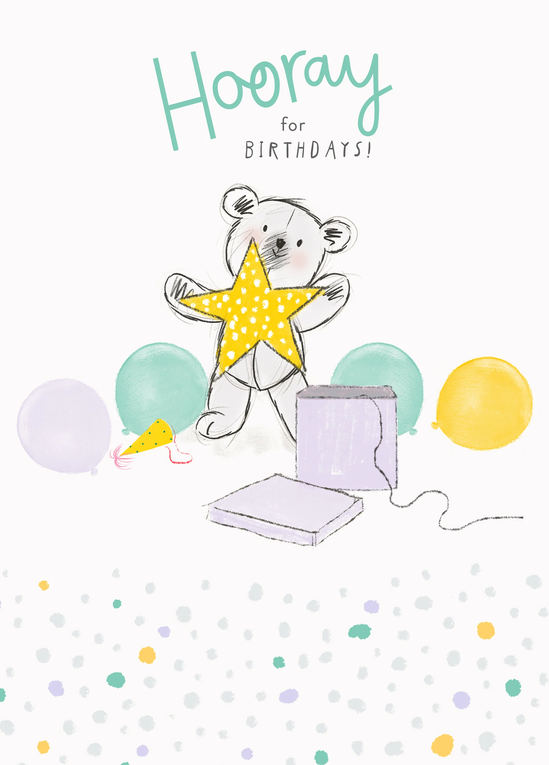 Personalised Star Hooray Cute Bear Birthday Card