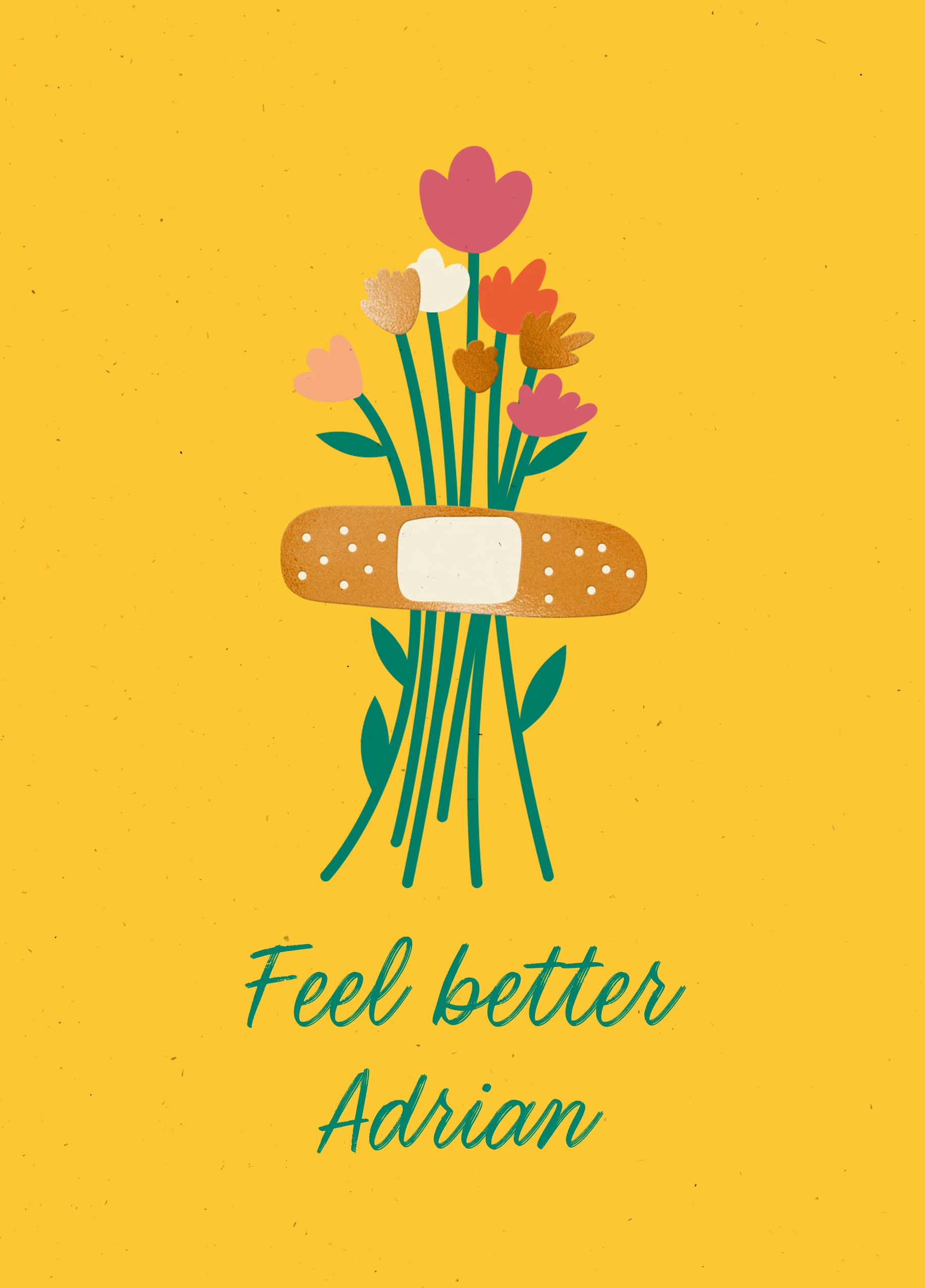 Personalised Sticking Plaster & Flowers Get Well Soon Card
