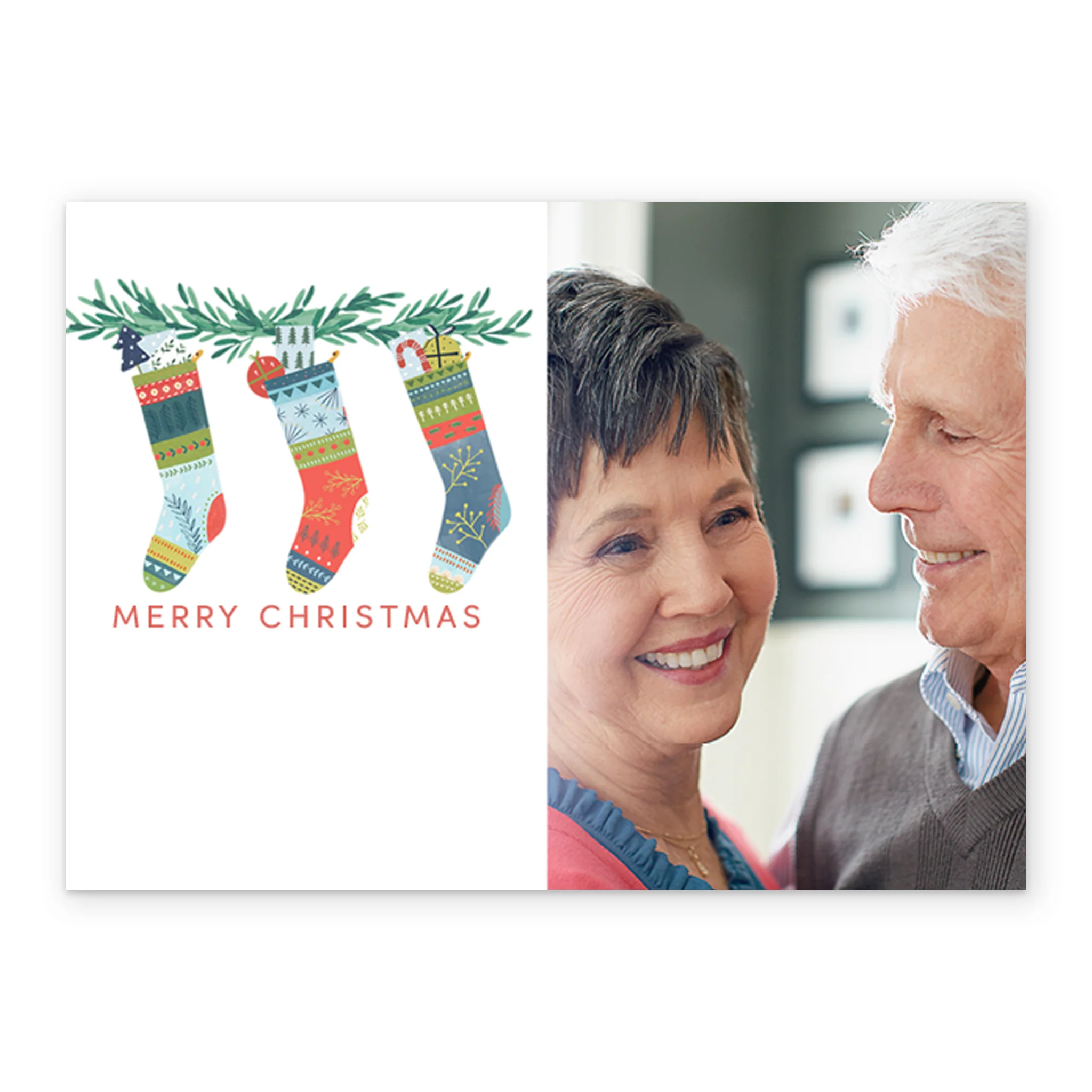 Personalised Stockings And Wreath Photo Christmas Card - Image 2