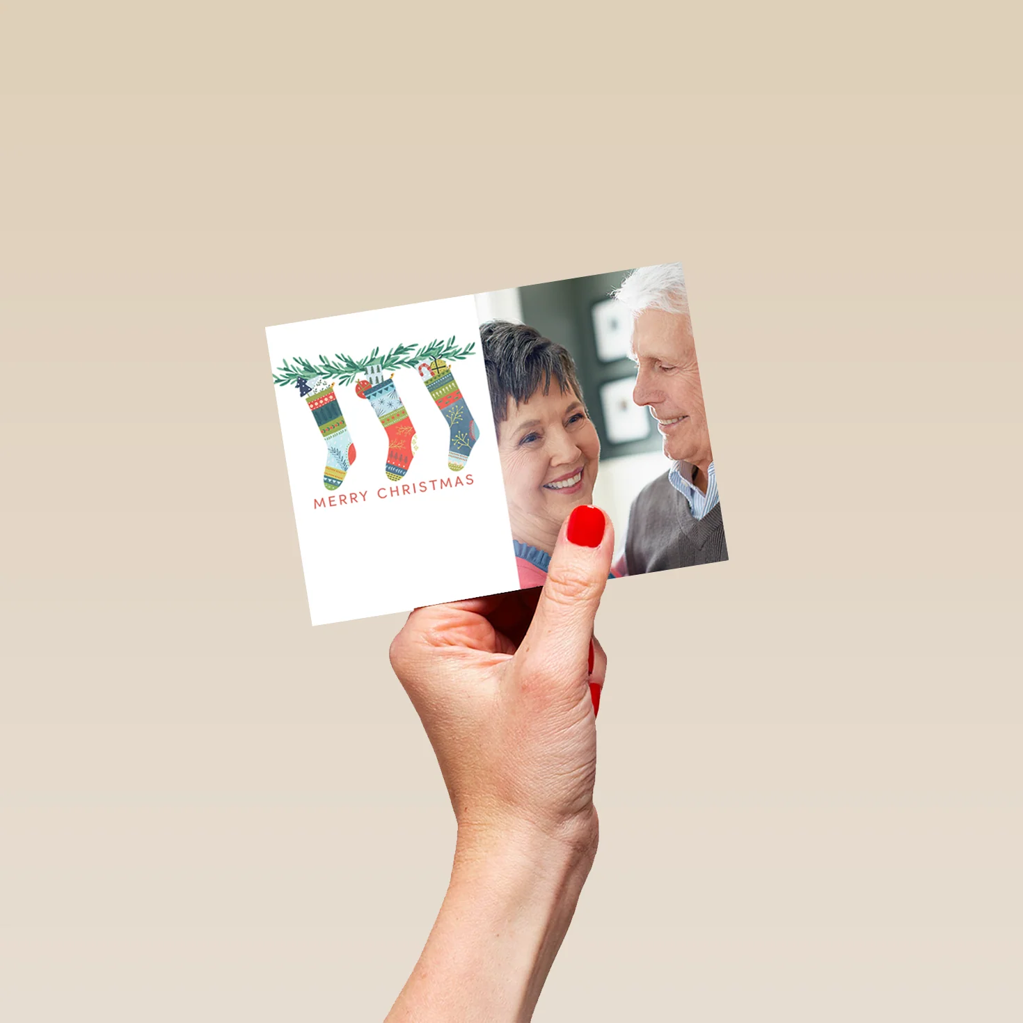 Personalised Stockings And Wreath Photo Christmas Card - Image 4