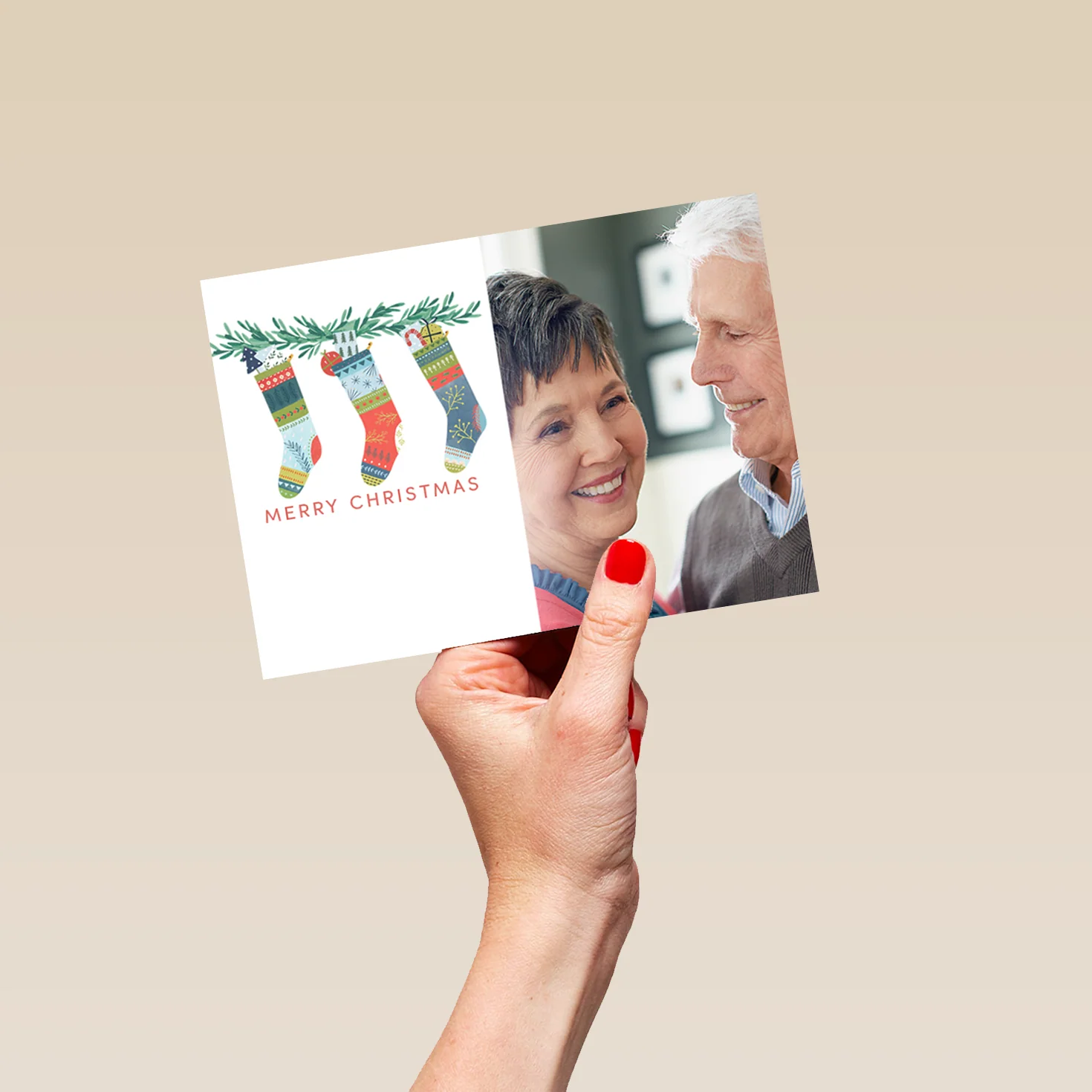 Personalised Stockings And Wreath Photo Christmas Card - Image 5