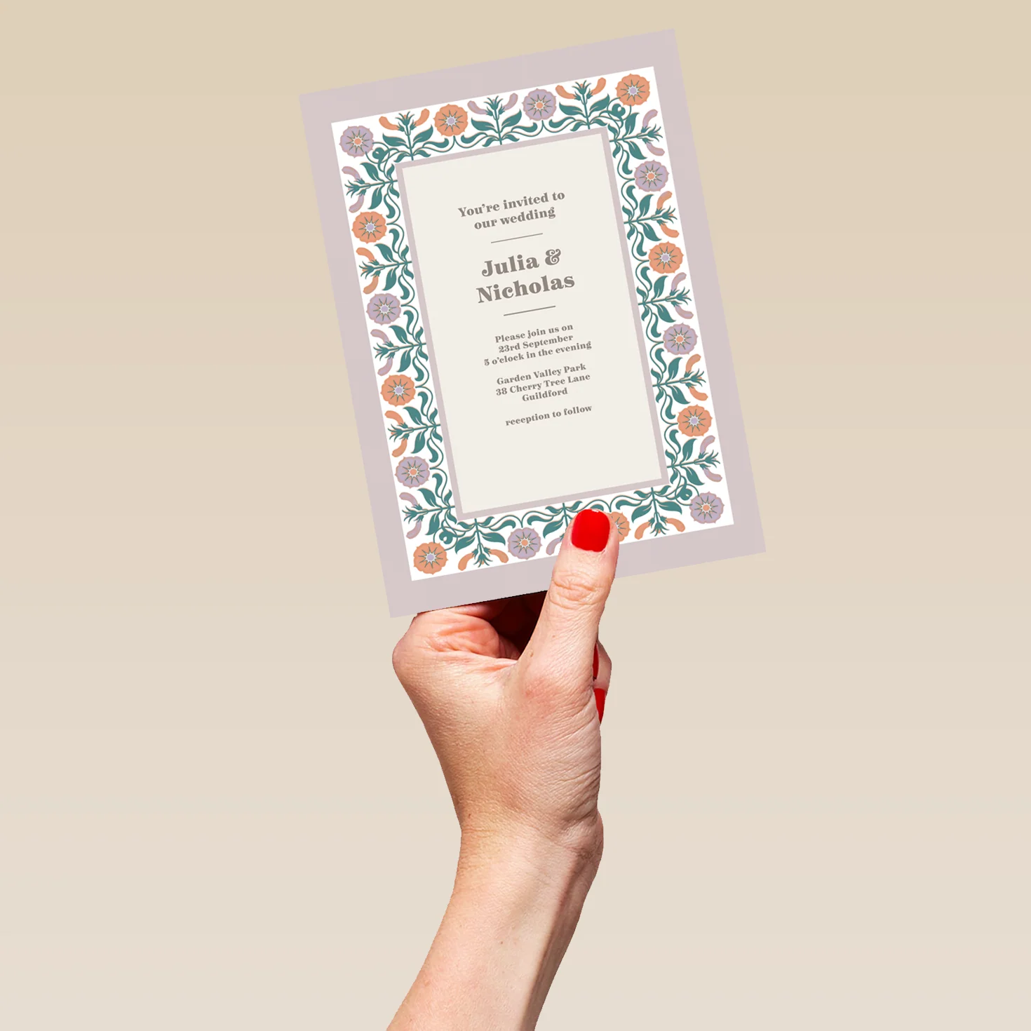 Personalised Stylised Floral Border Wedding Invitation - Image 5
