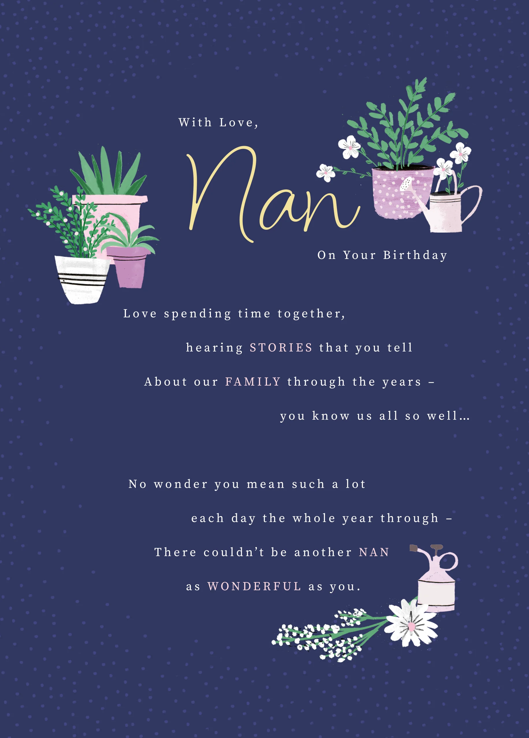 Personalised Sugared Almonds Birthday Card for Nan - Gardening Design