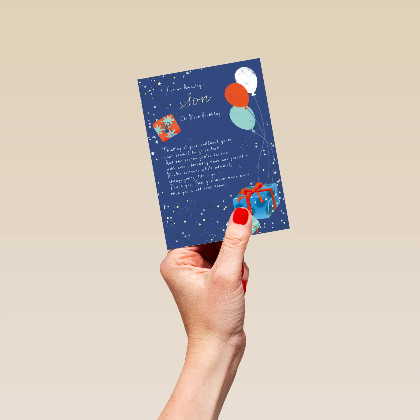 Personalised Sugared Almonds Birthday Card for Son - Balloons Design - Image 4