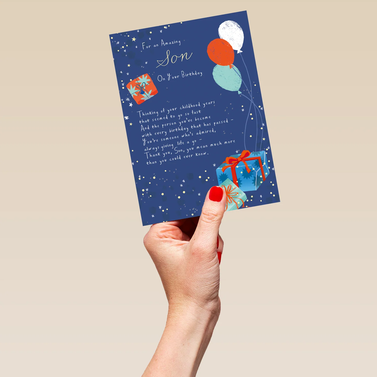 Personalised Sugared Almonds Birthday Card for Son - Balloons Design - Image 5