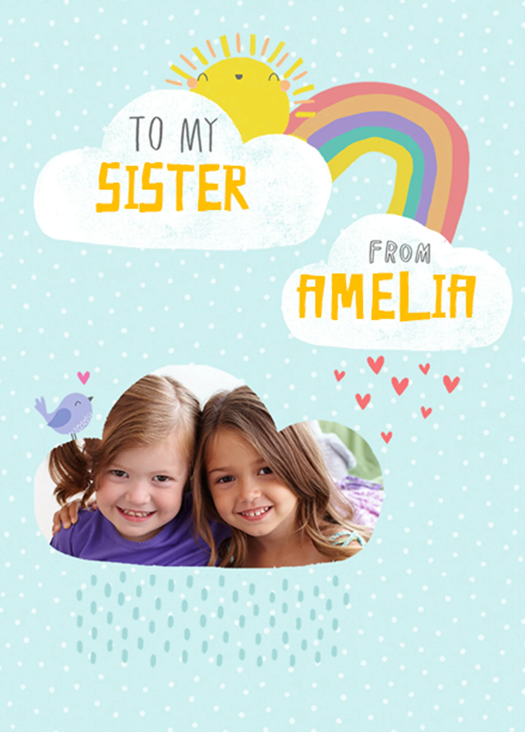 Personalised Sunshine & Rainbows Photo Card For Sister