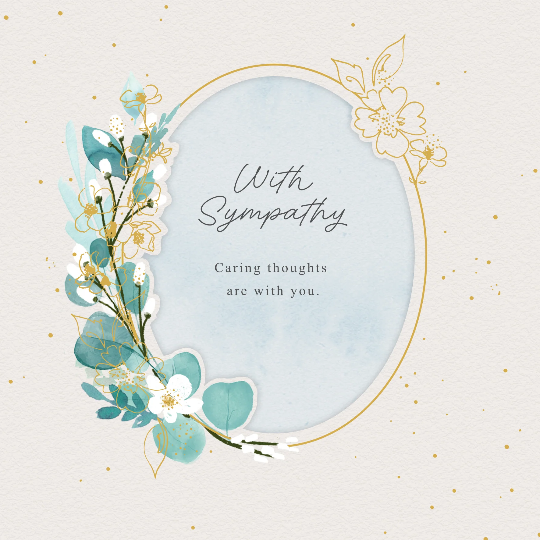 Personalised Sympathy Card - Watercolour Oval Frame with Flowers
