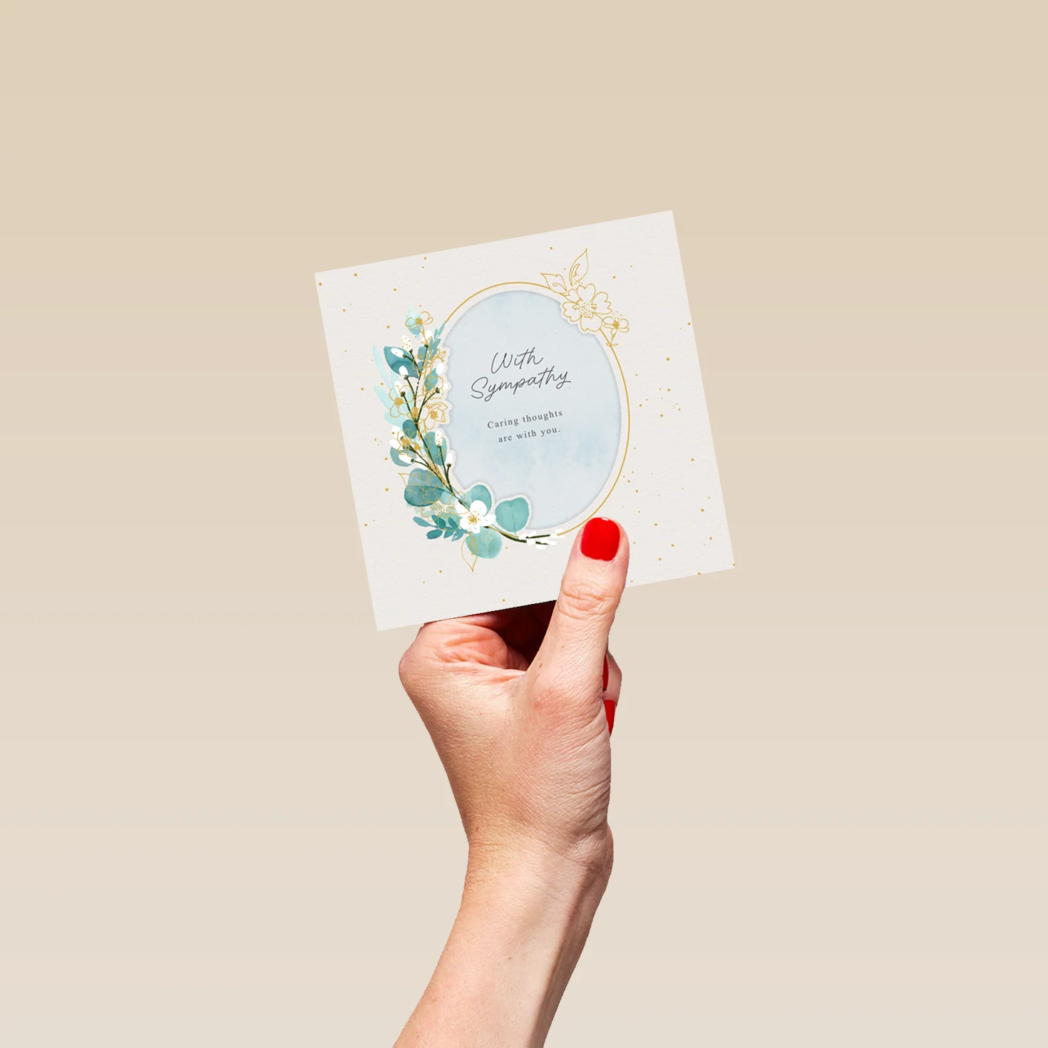 Personalised Sympathy Card - Watercolour Oval Frame with Flowers - Image 4