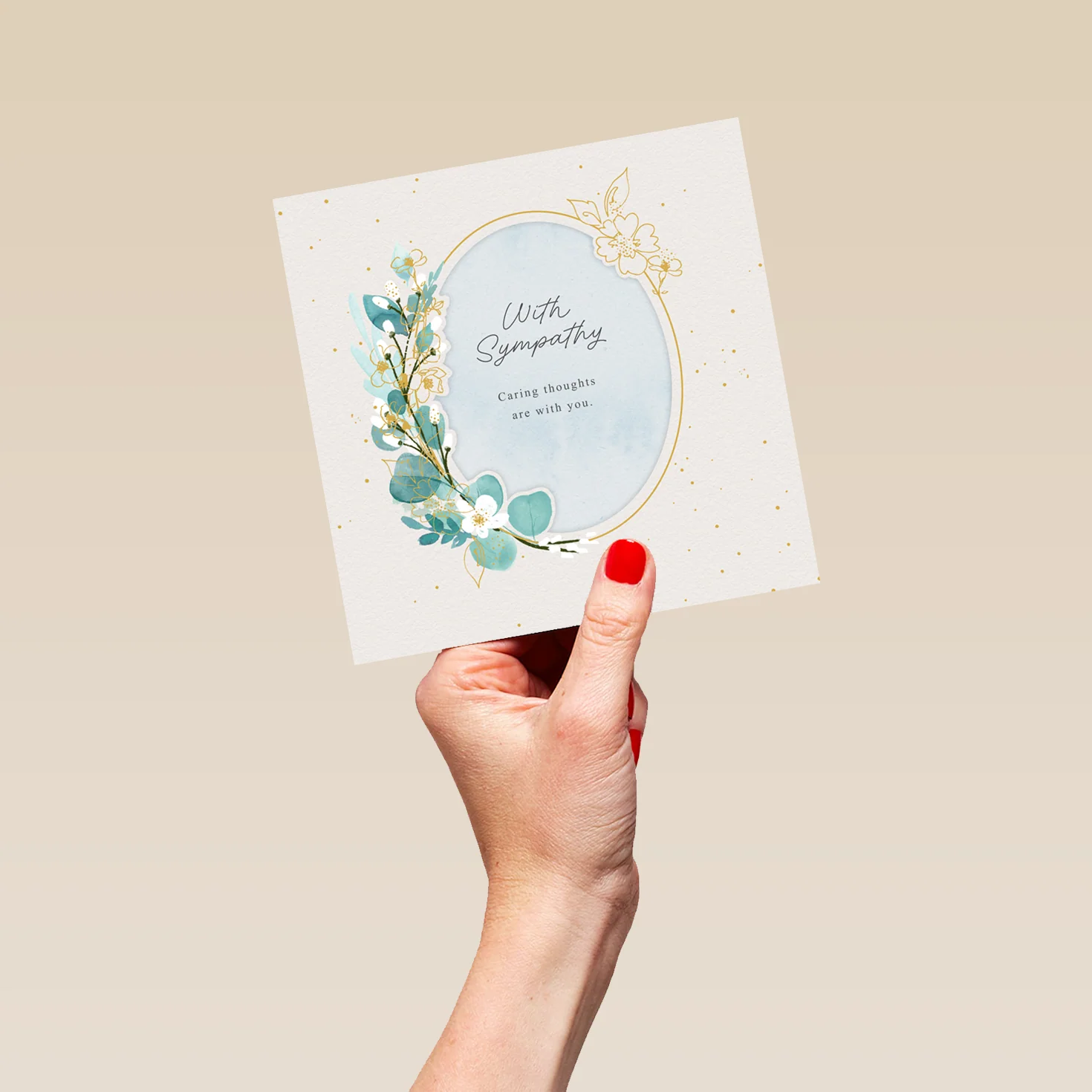 Personalised Sympathy Card - Watercolour Oval Frame with Flowers - Image 5