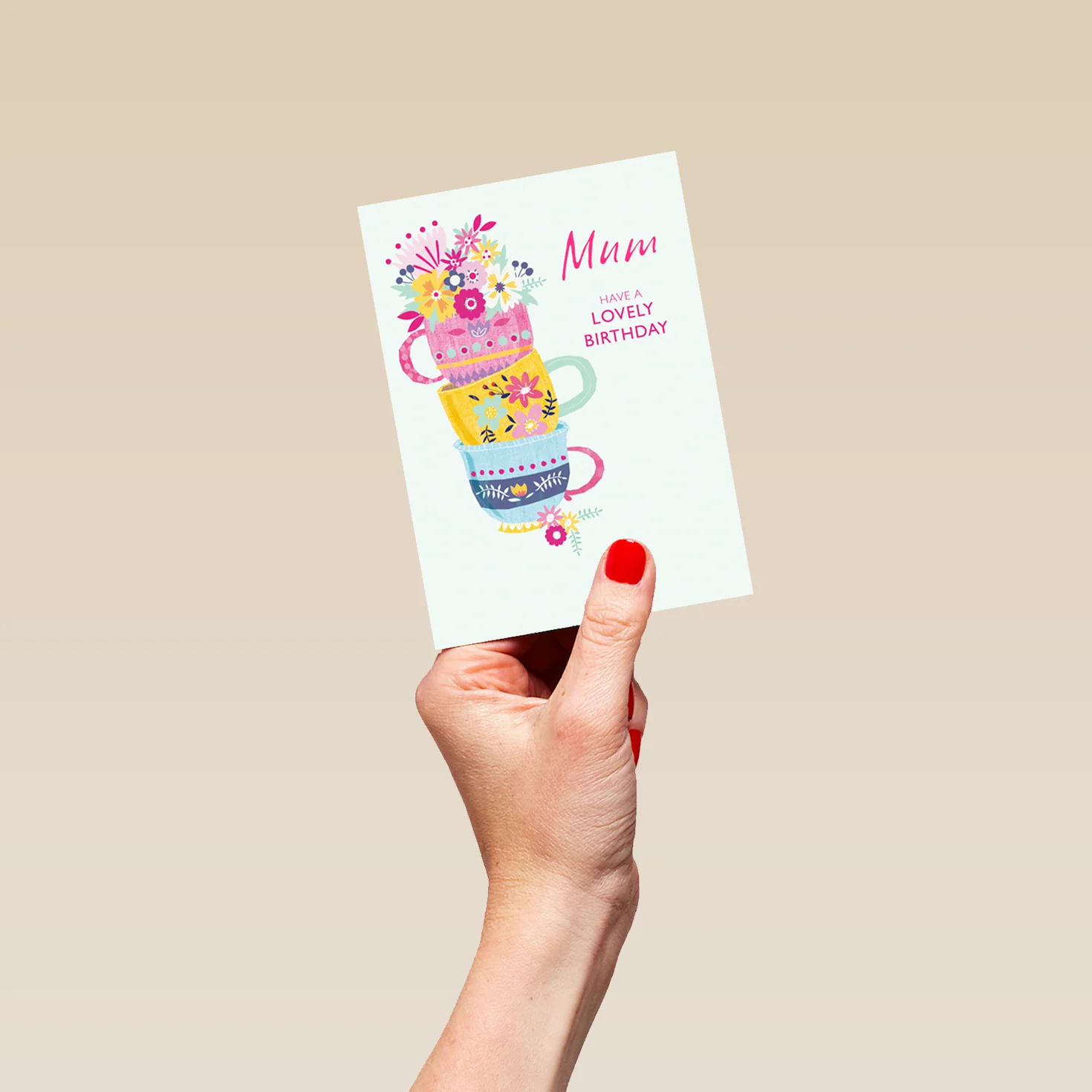 Personalised Tea Cups & Flowers Birthday Card For Mum - Image 4