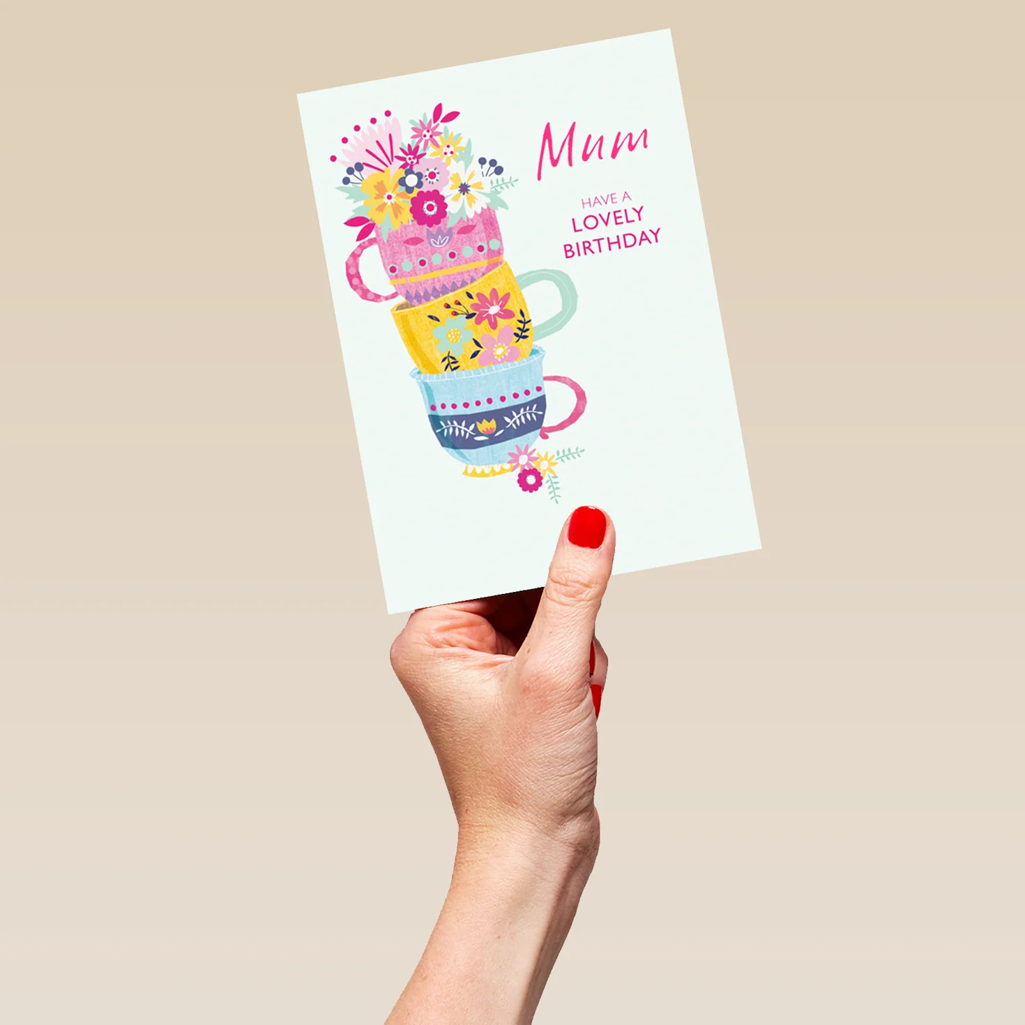 Personalised Tea Cups & Flowers Birthday Card For Mum - Image 5