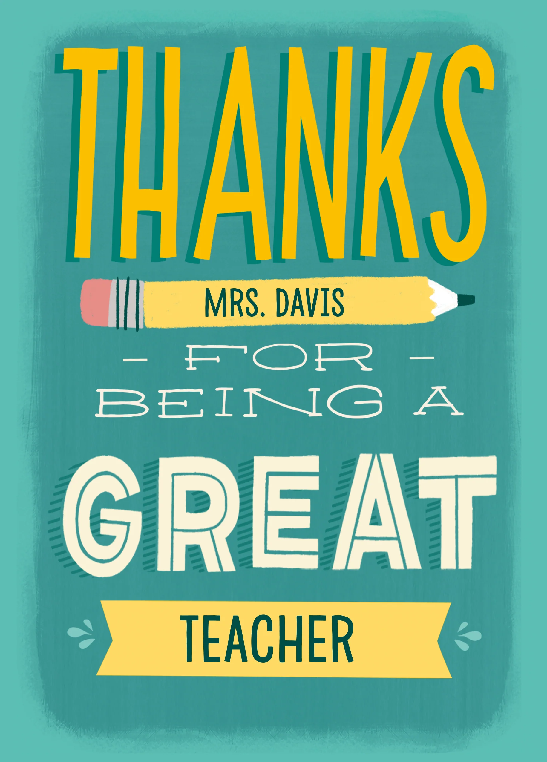 Personalised Thank You, Teacher Colourful Text Led Card