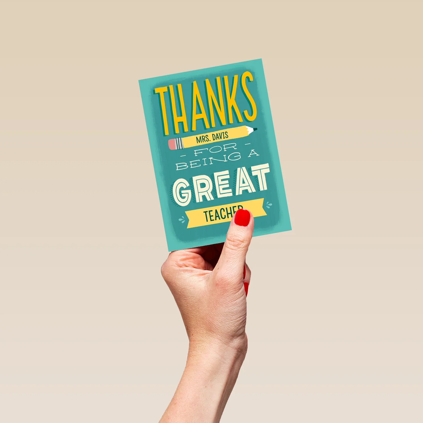 Personalised Thank You, Teacher Colourful Text Led Card - Image 4