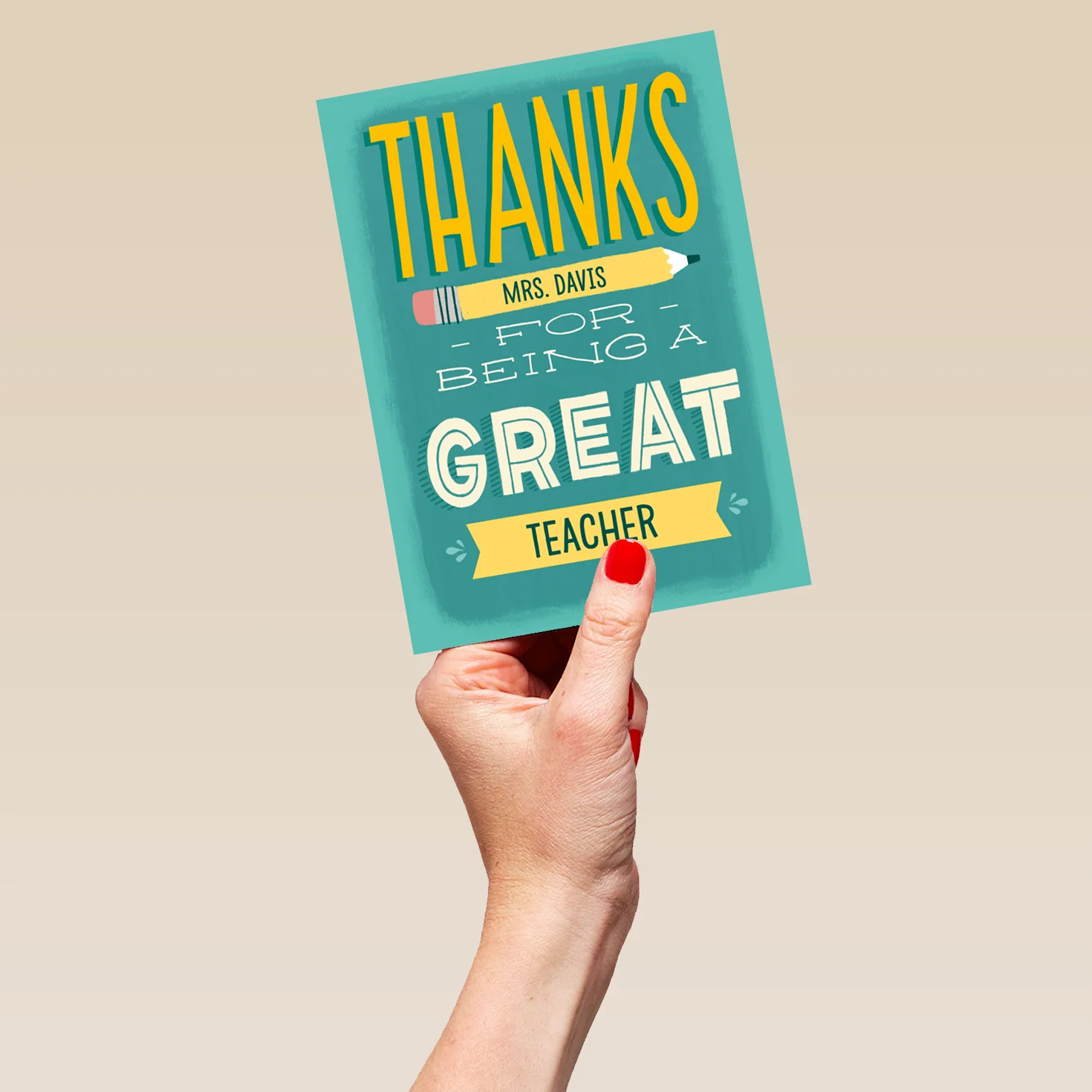 Personalised Thank You, Teacher Colourful Text Led Card - Image 5