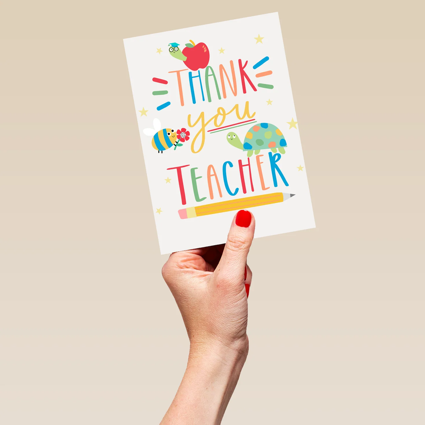 Personalised Thank You Teacher Cute Tortoise Illustrations Card - Image 5