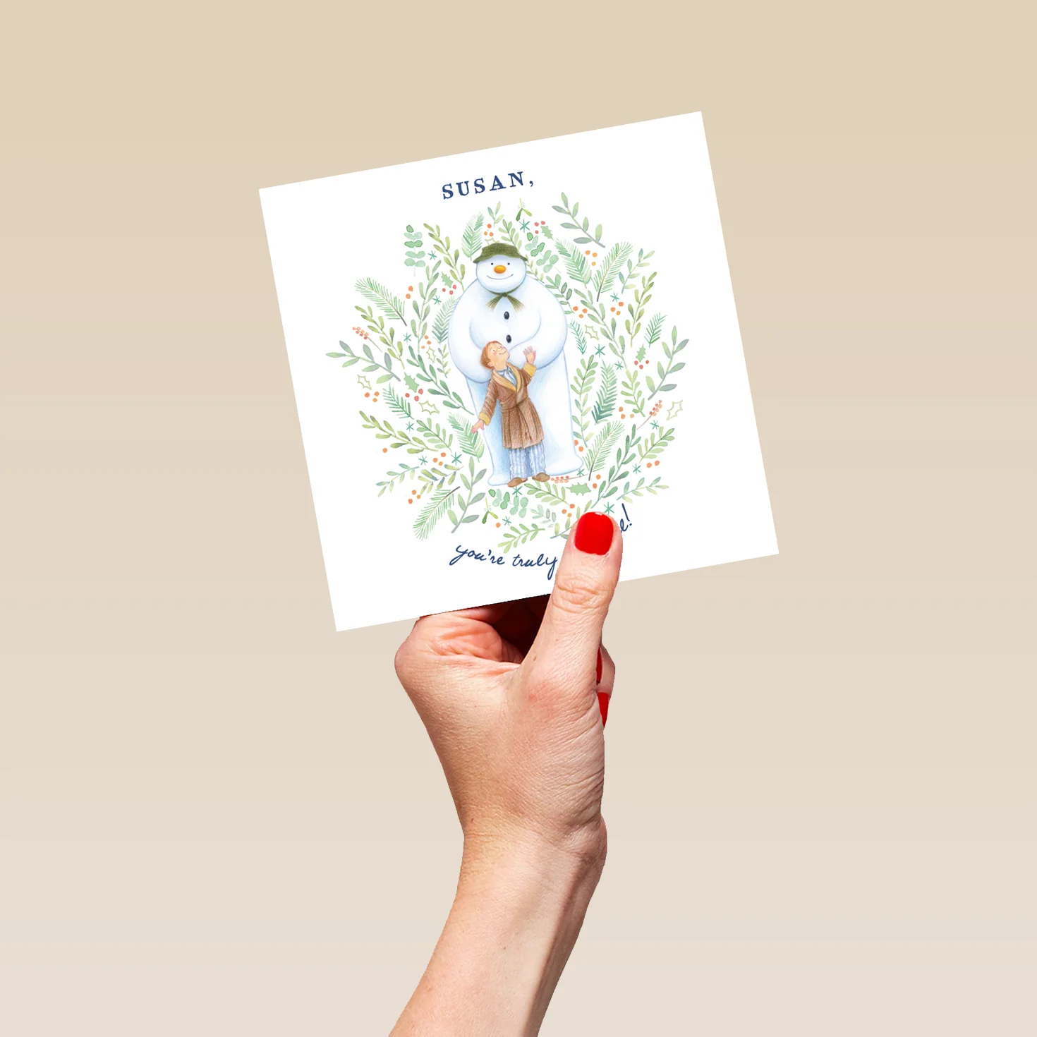 Personalised The Snowman™ & James Wreath Christmas Card For Her - Image 5