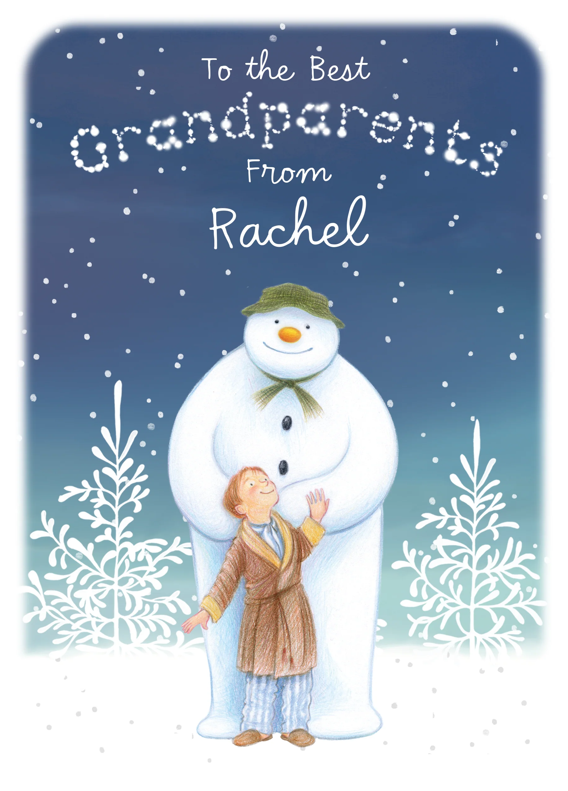 Personalised The Snowman™ Snow Christmas Card For Grandparents