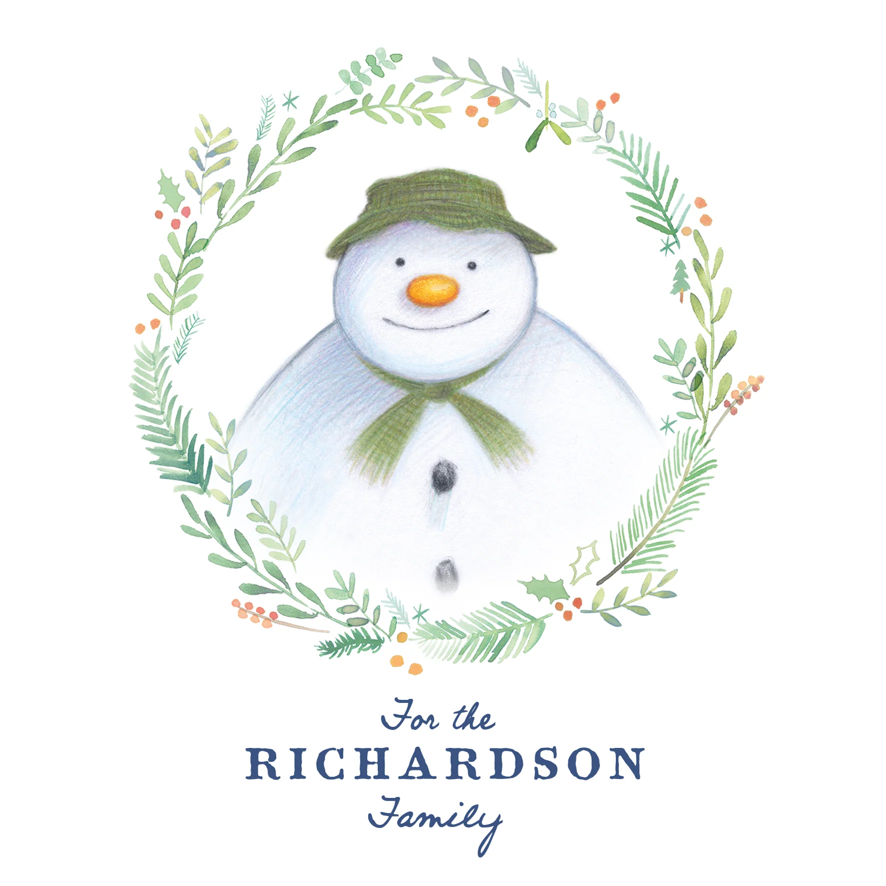 Personalised The Snowman™ Wreath Christmas Card For The Family