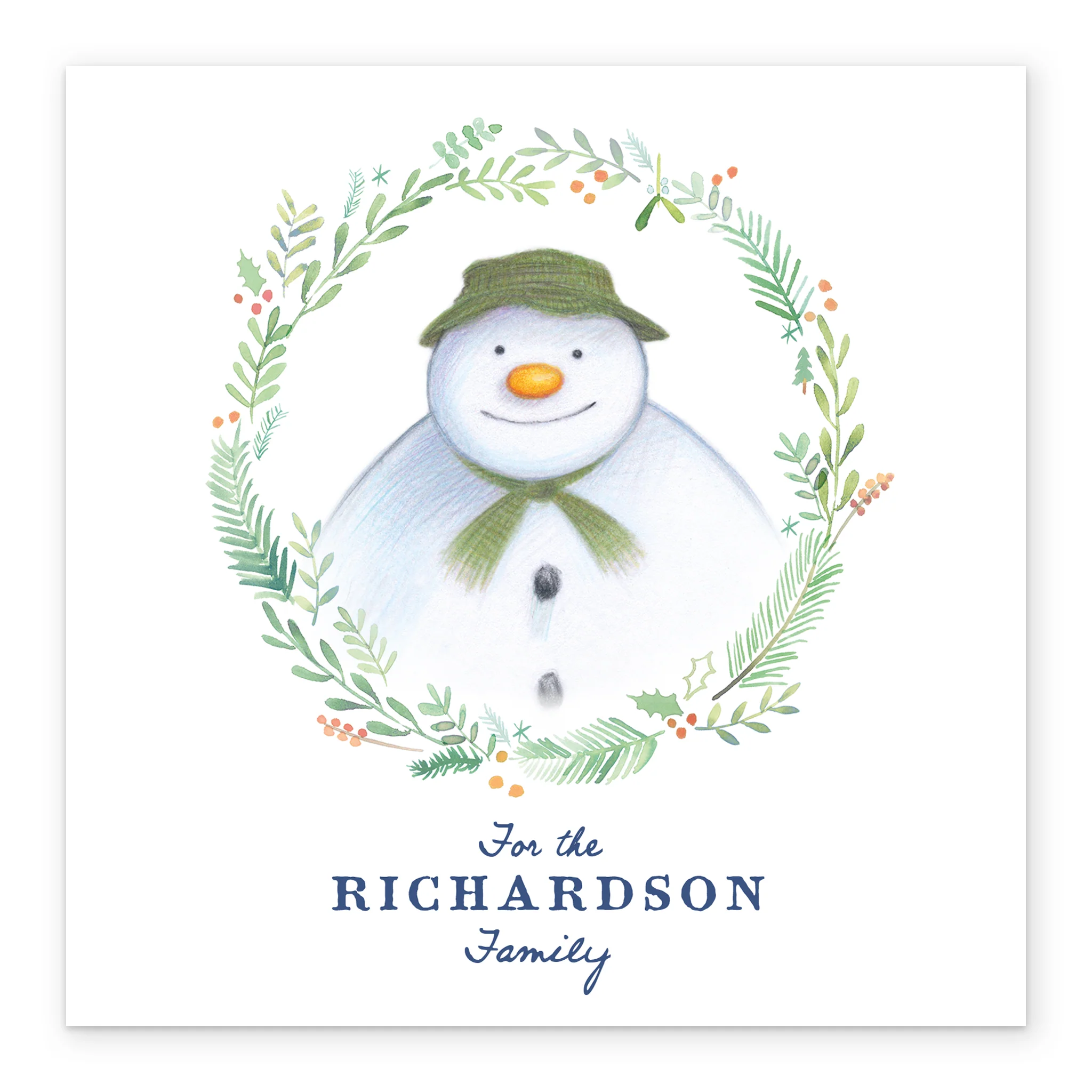 Personalised The Snowman™ Wreath Christmas Card For The Family - Image 2