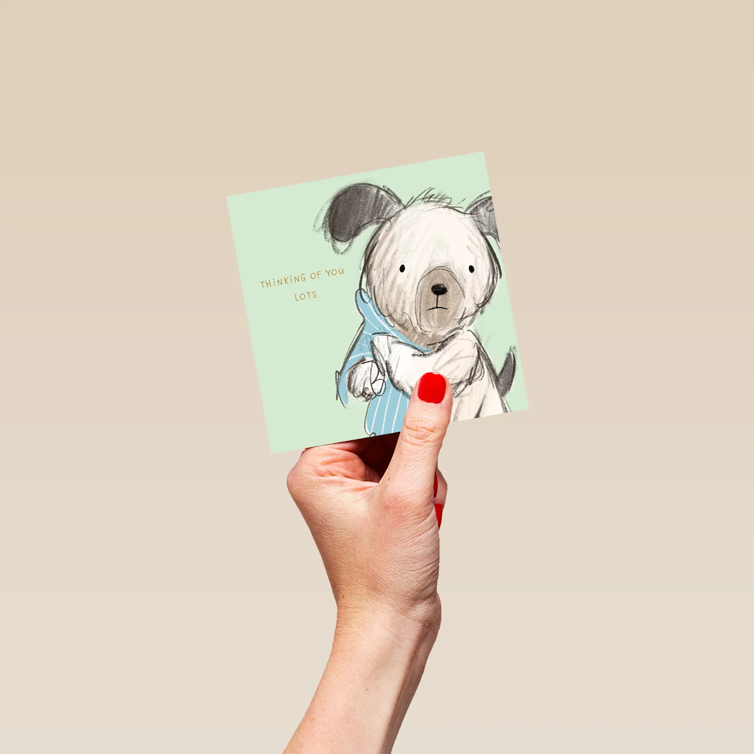 Personalised Thinking of You Card - Cute Illustrated Dog with Blanket Design - Image 4