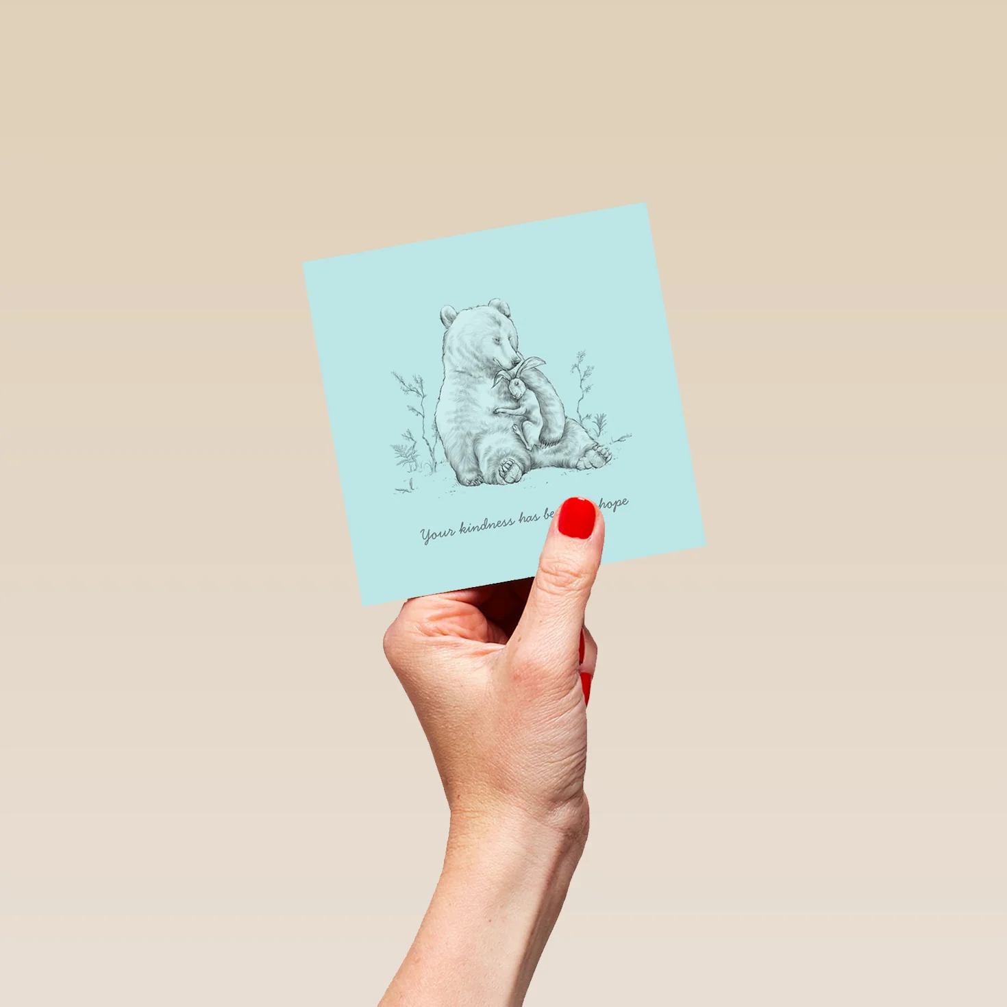 Personalised Thinking of You Card - INSPIRED Bear & Rabbit Design by Becky Johnston - Image 4