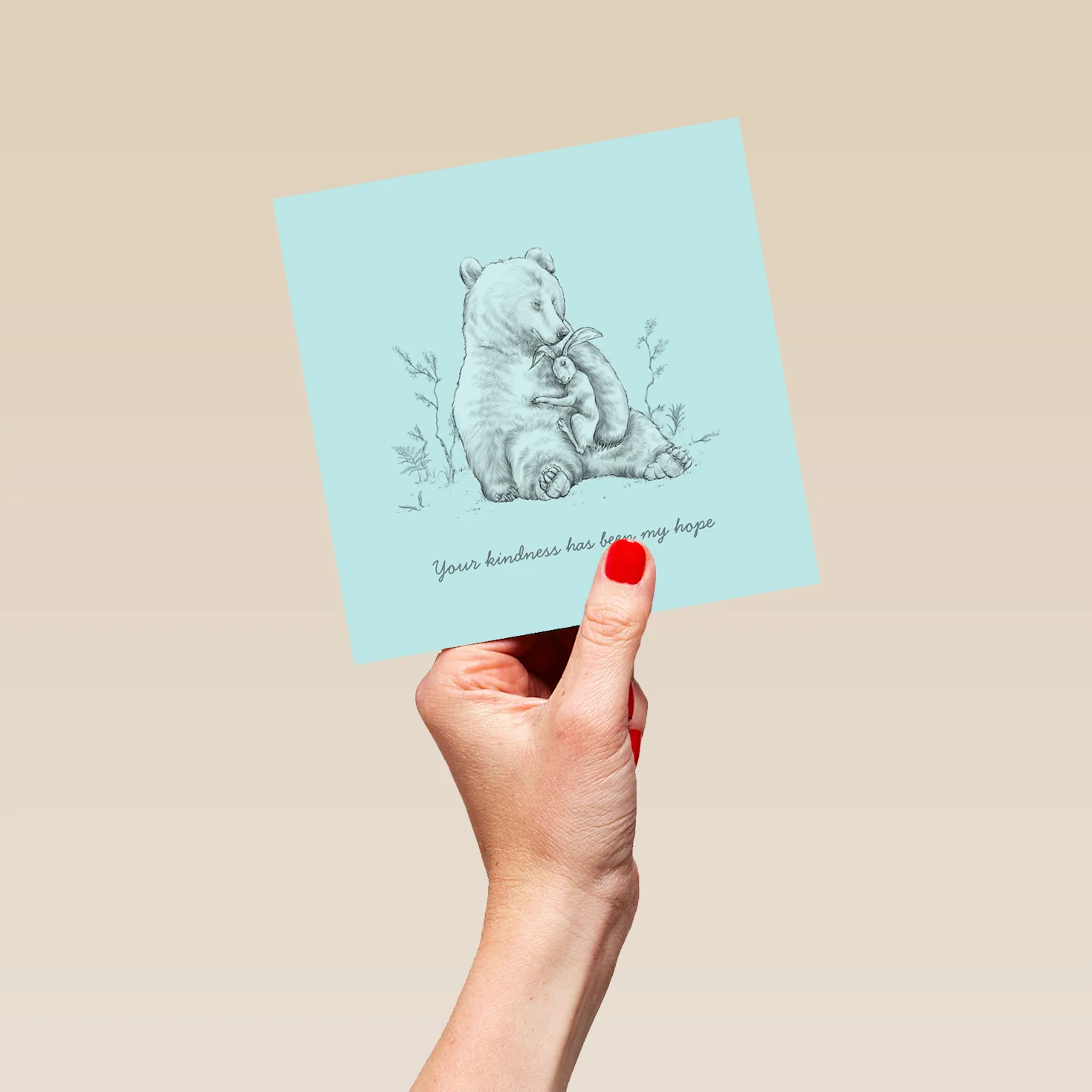 Personalised Thinking of You Card - INSPIRED Bear & Rabbit Design by Becky Johnston - Image 5