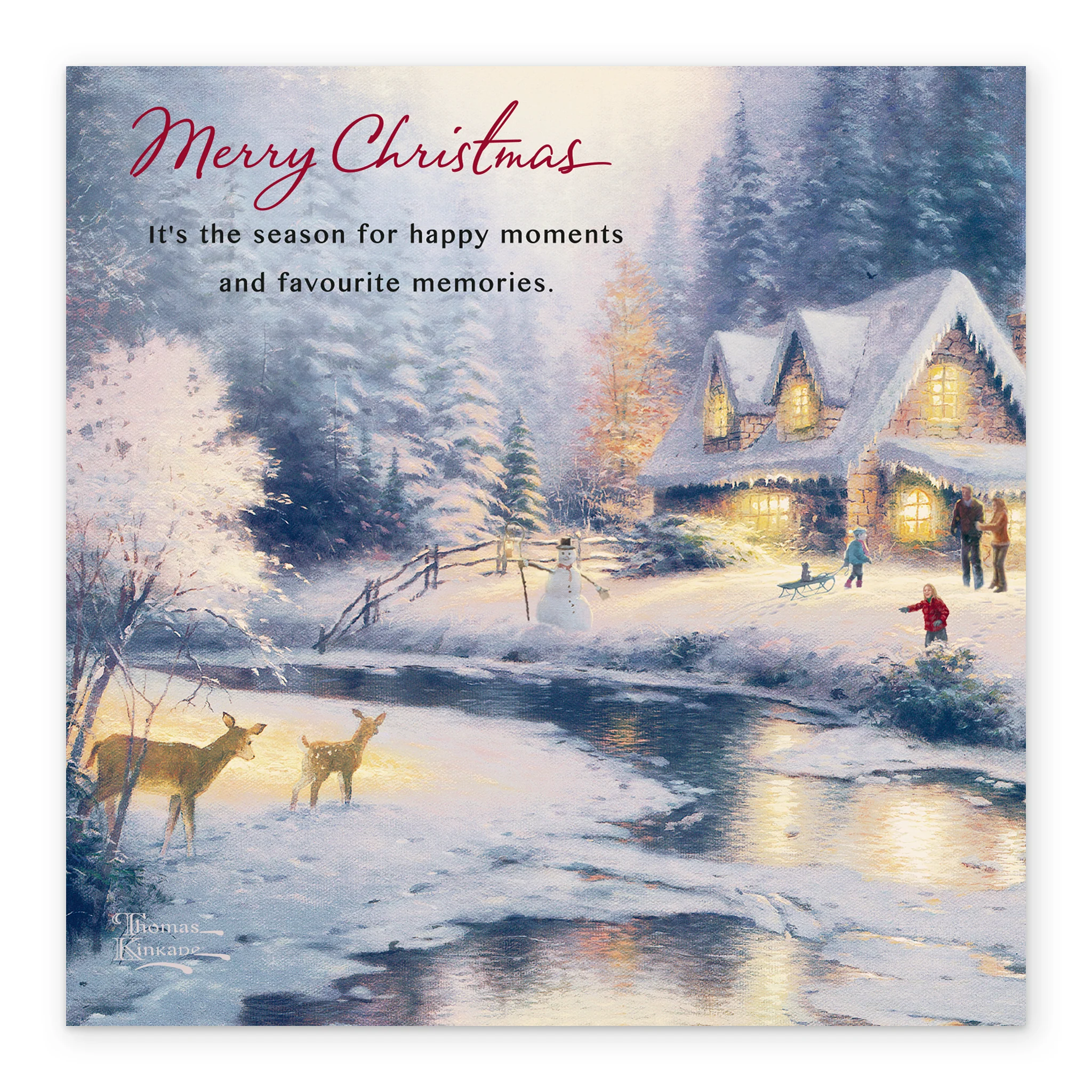 Personalised Thomas Kinkade Winter Snowman Scene Christmas Card - Image 2