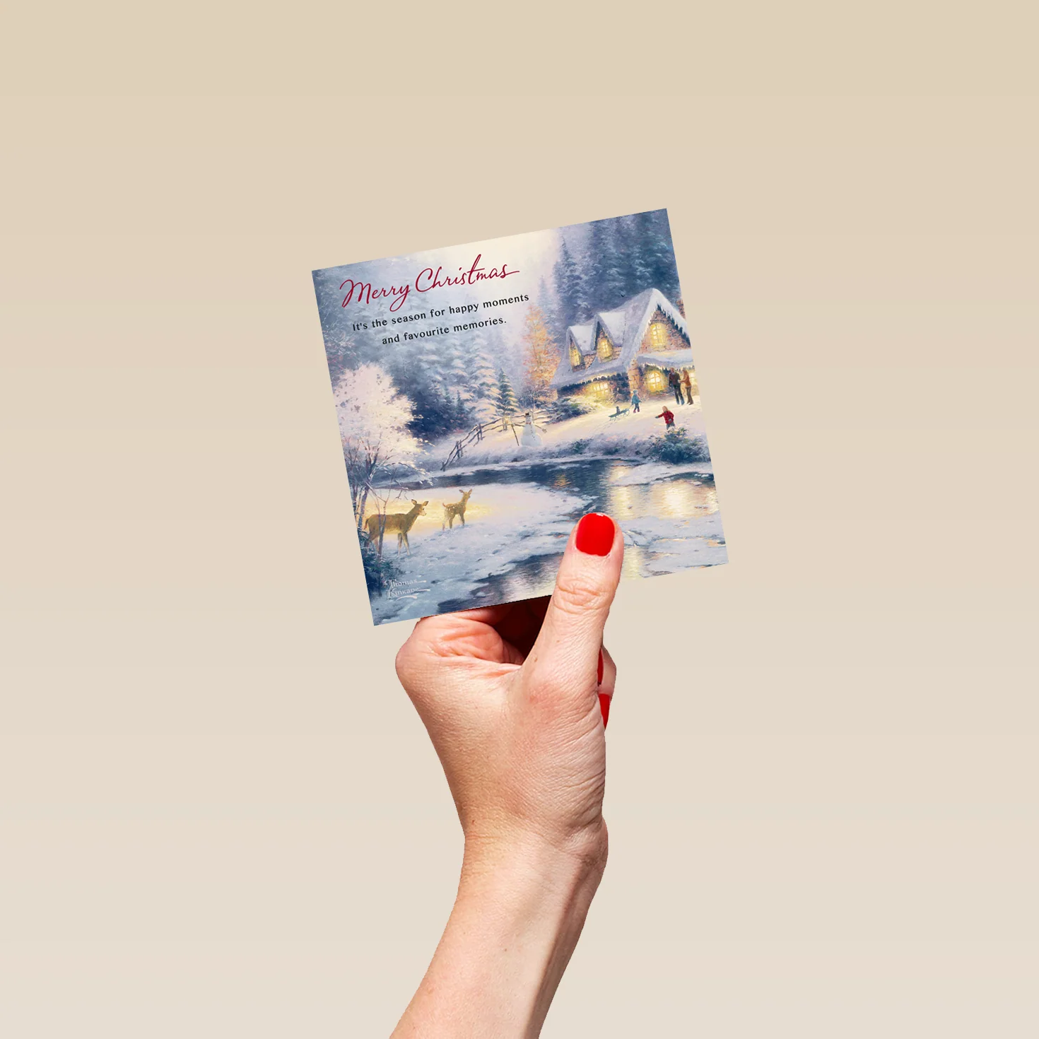 Personalised Thomas Kinkade Winter Snowman Scene Christmas Card - Image 4