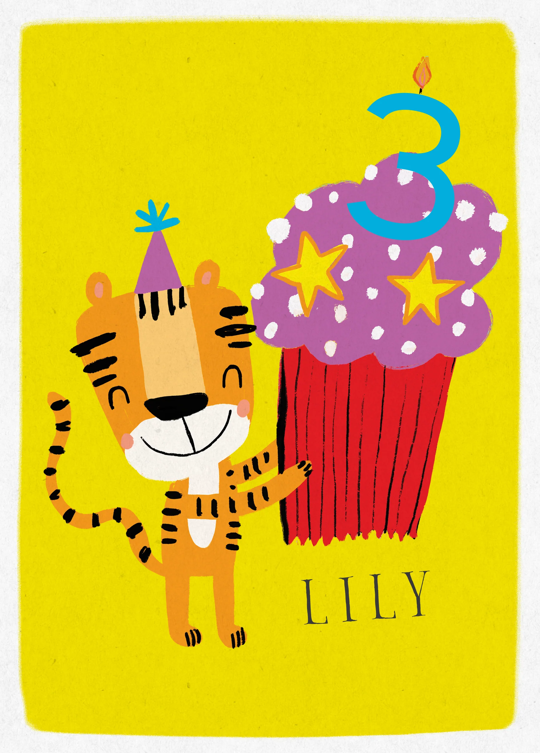 Personalised Tiger And Cupcake 3rd Birthday Card