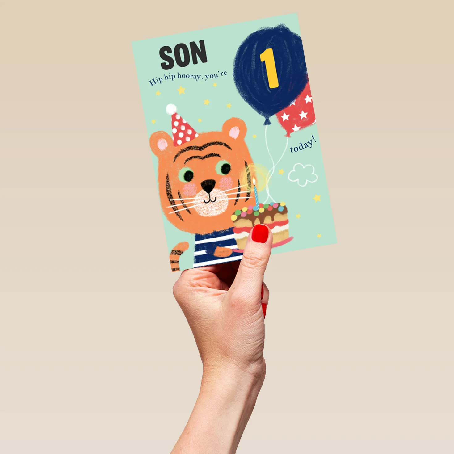 Personalised Tiger Cake Son 1st Birthday Card - Image 5