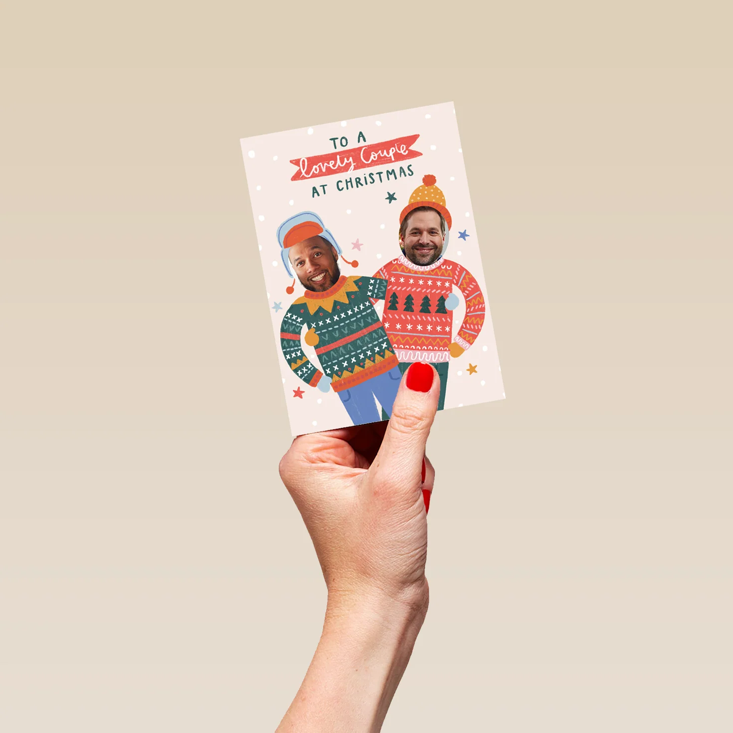 Personalised To A Lovely Couple Jumpers Funny Photo Christmas Card - Image 4