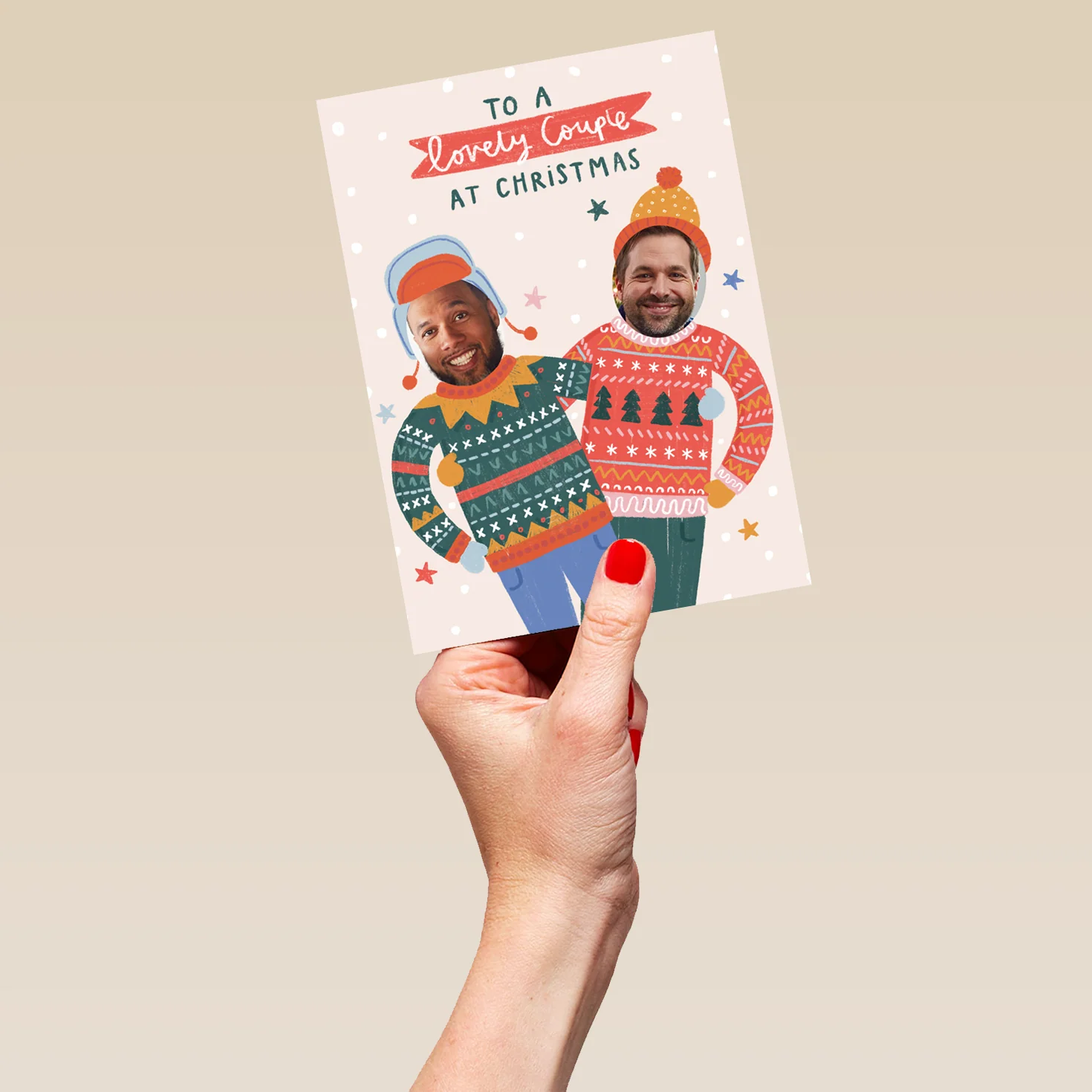 Personalised To A Lovely Couple Jumpers Funny Photo Christmas Card - Image 5