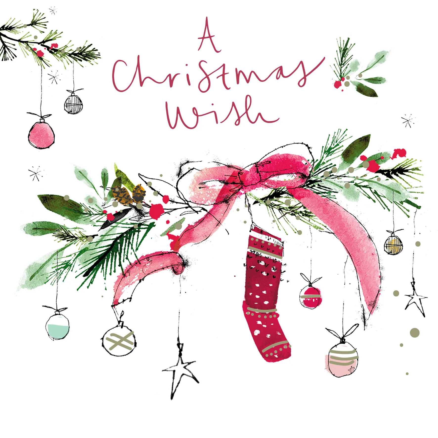 Personalised Traditional Christmas Garland Foliage Stocking Card