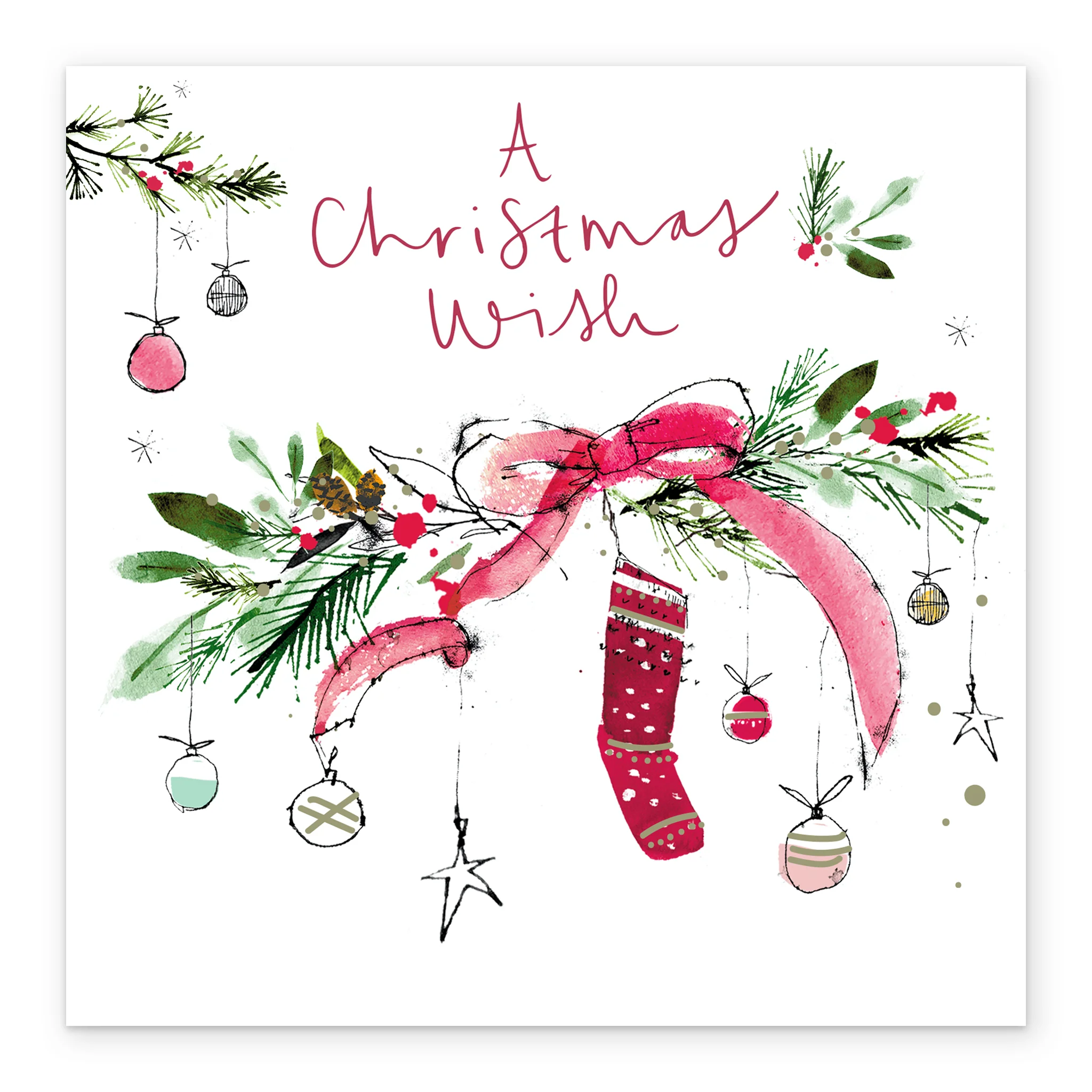 Personalised Traditional Christmas Garland Foliage Stocking Card - Image 2
