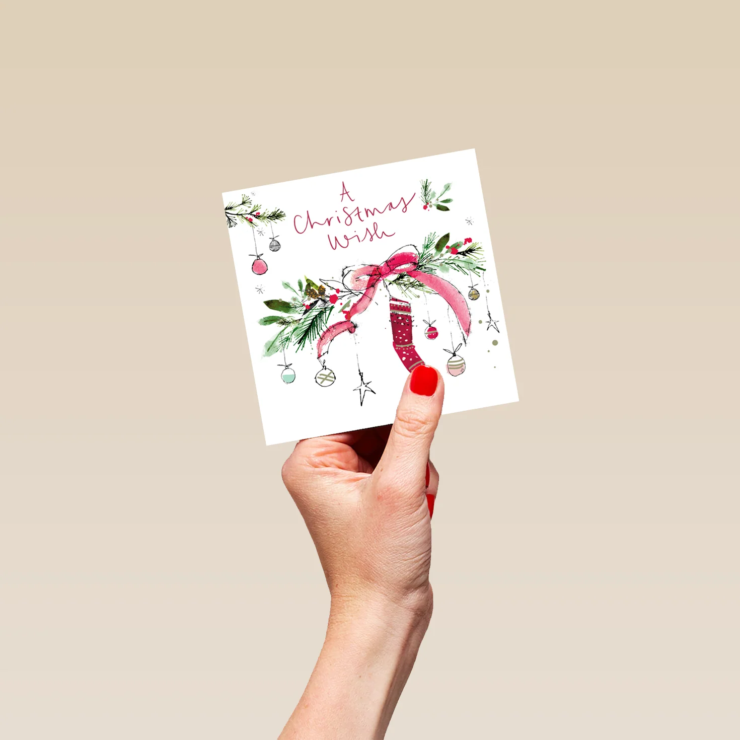 Personalised Traditional Christmas Garland Foliage Stocking Card - Image 4
