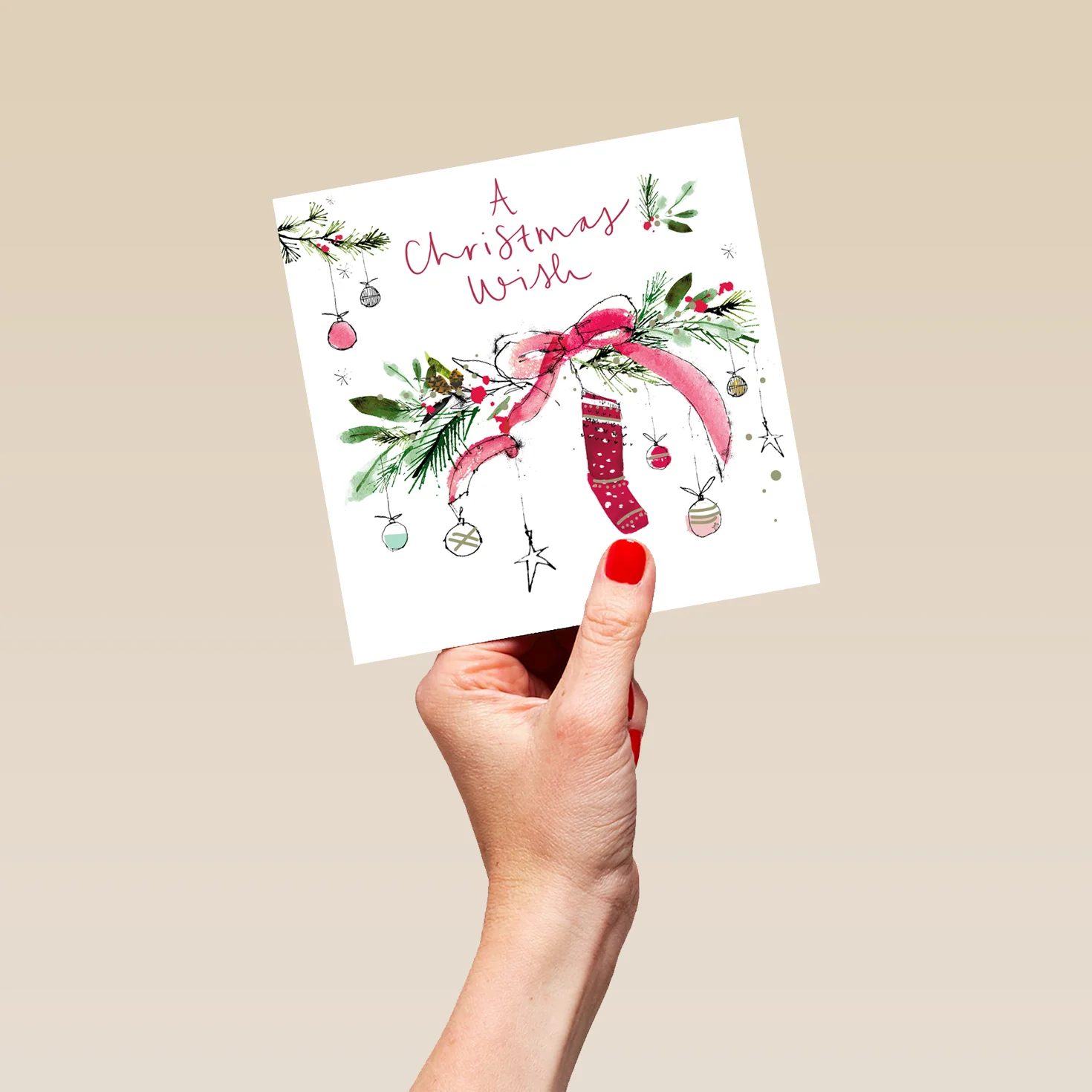 Personalised Traditional Christmas Garland Foliage Stocking Card - Image 5