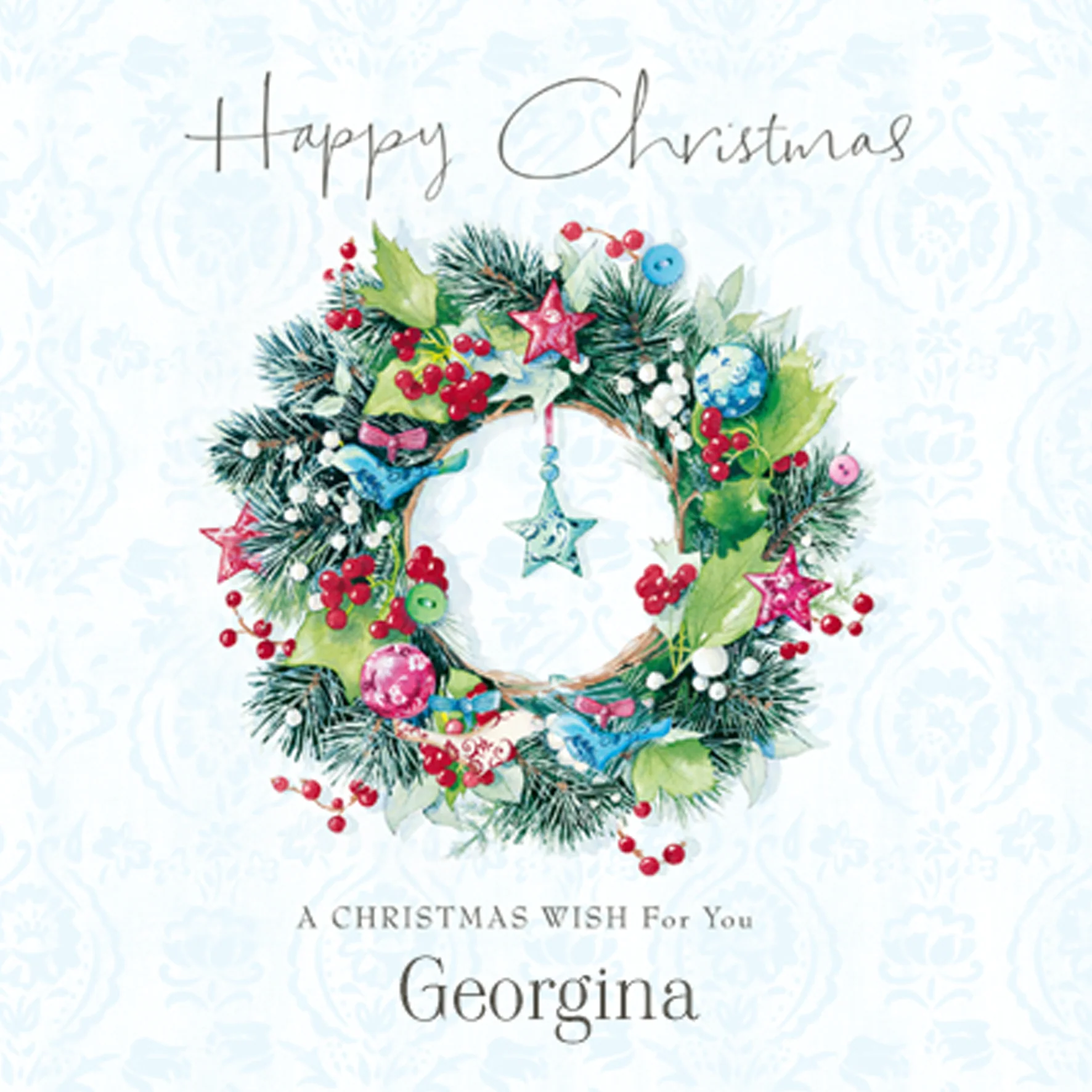 Personalised Traditional Christmas Lucy Cromwell Wreath Card