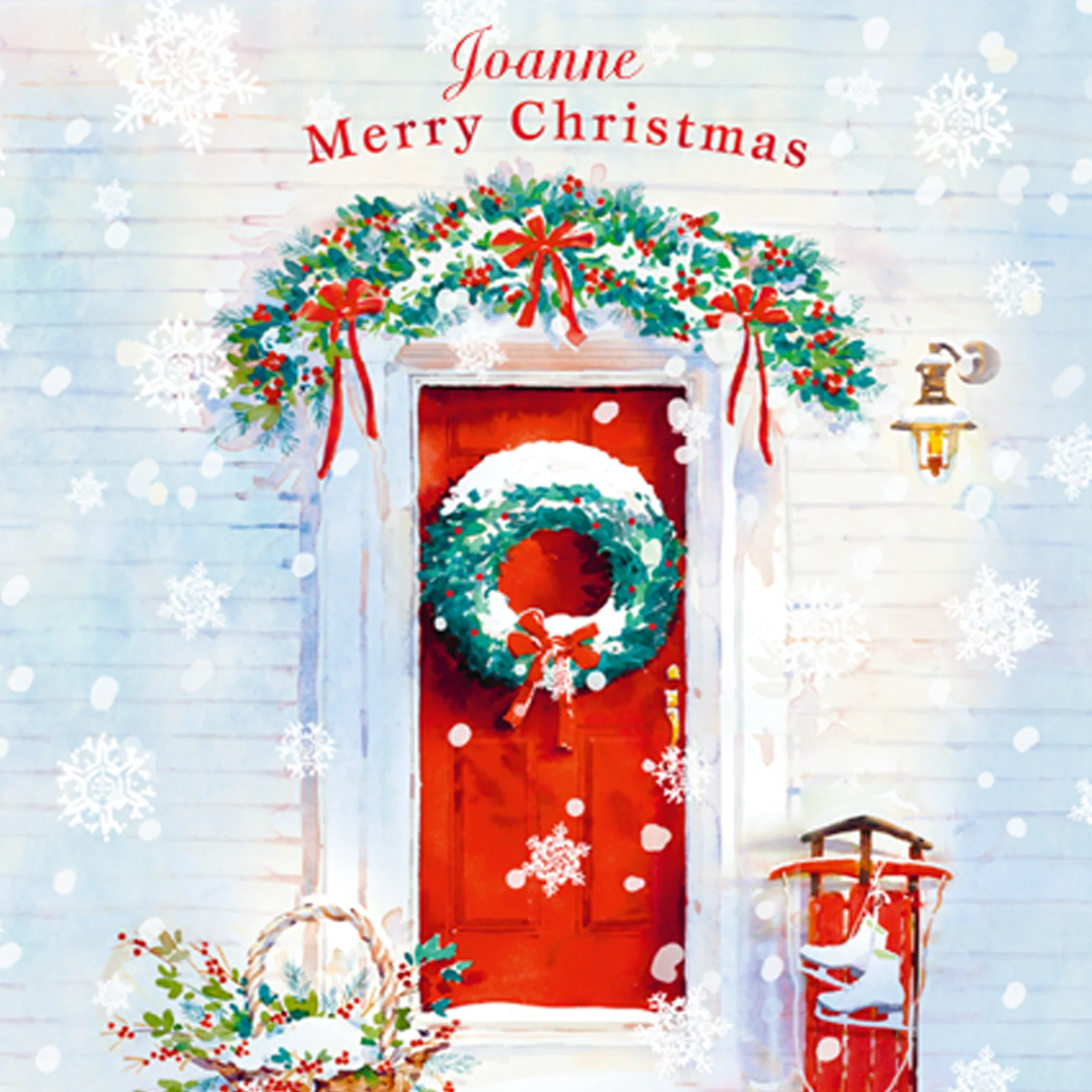 Personalised Traditional Christmas Red Door And Holly Card