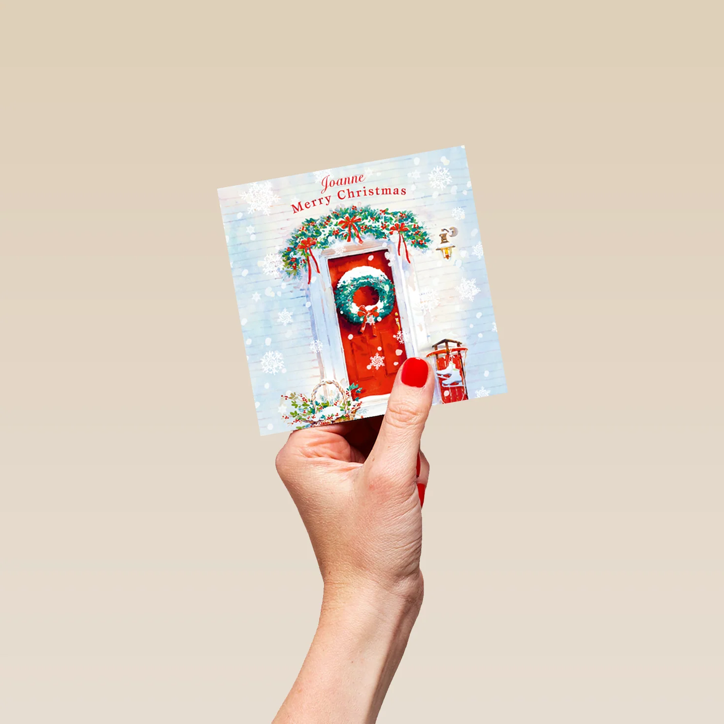 Personalised Traditional Christmas Red Door And Holly Card - Image 4