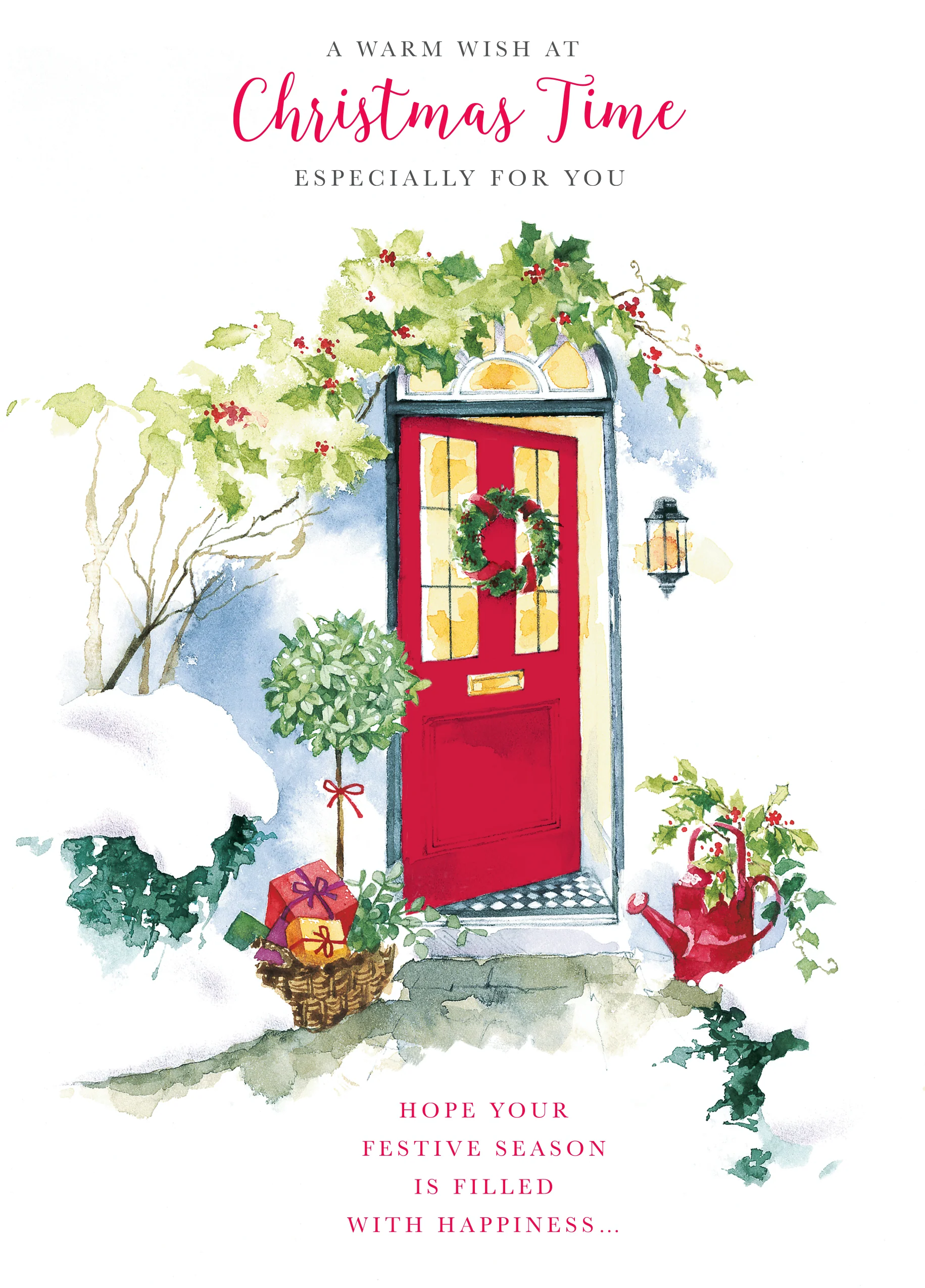 Personalised Traditional Christmas Red Front Door Festive Card