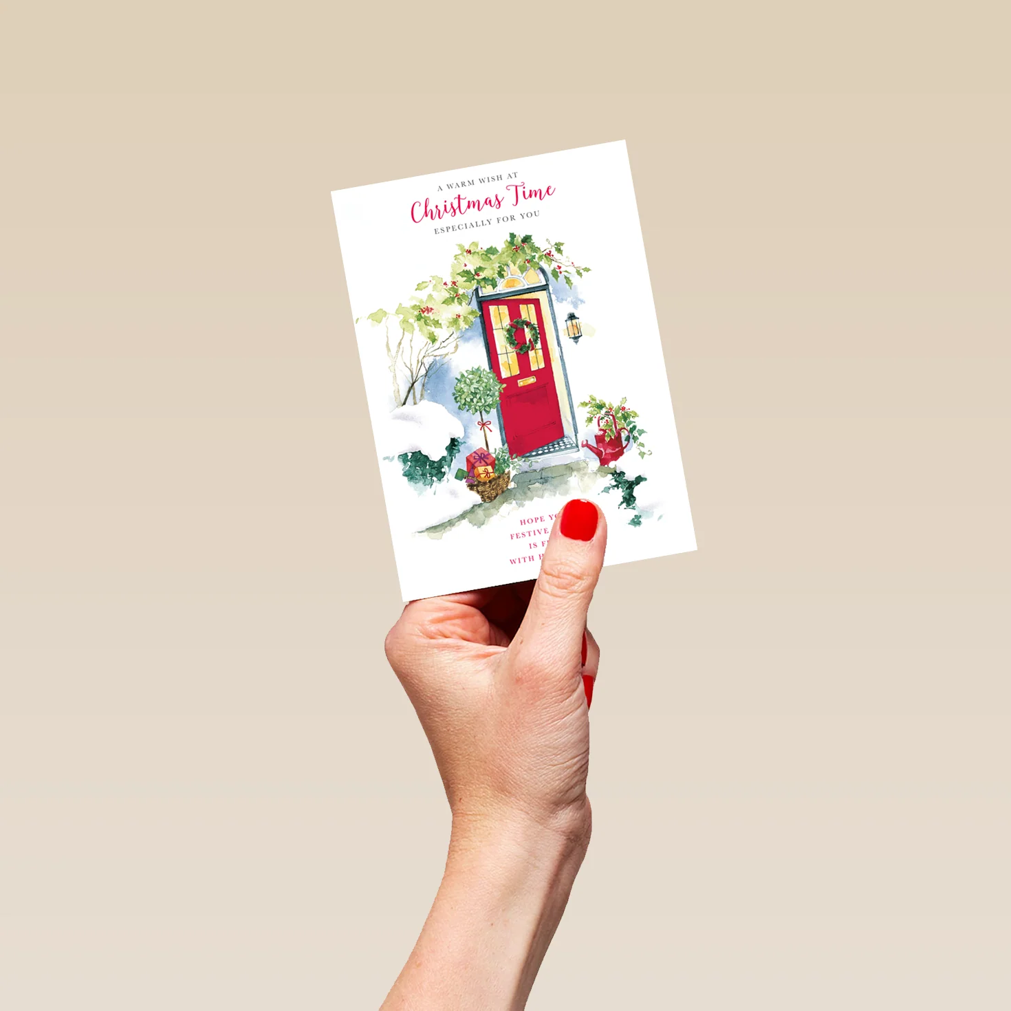 Personalised Traditional Christmas Red Front Door Festive Card - Image 4