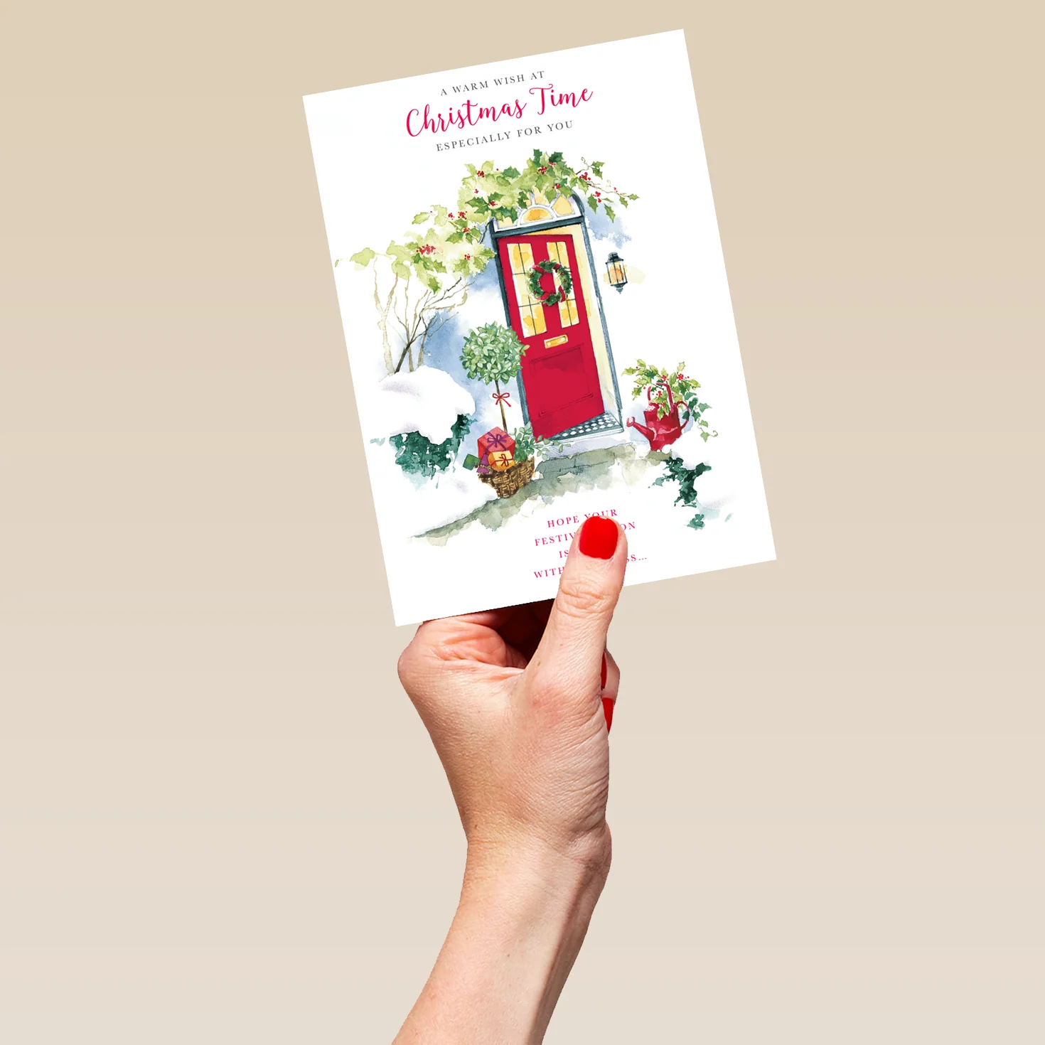 Personalised Traditional Christmas Red Front Door Festive Card - Image 5