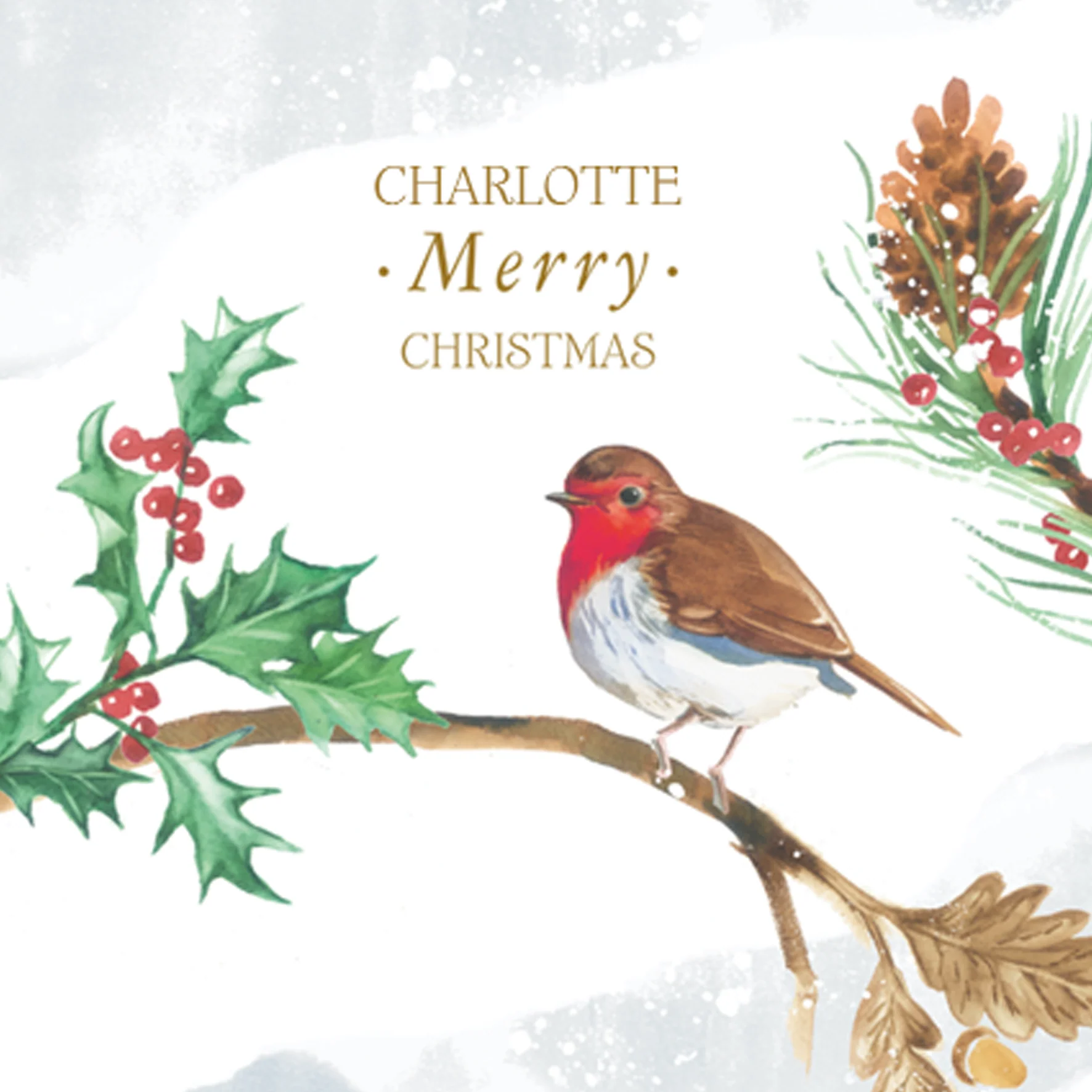 Personalised Traditional Christmas Robin Holly And Tree Card