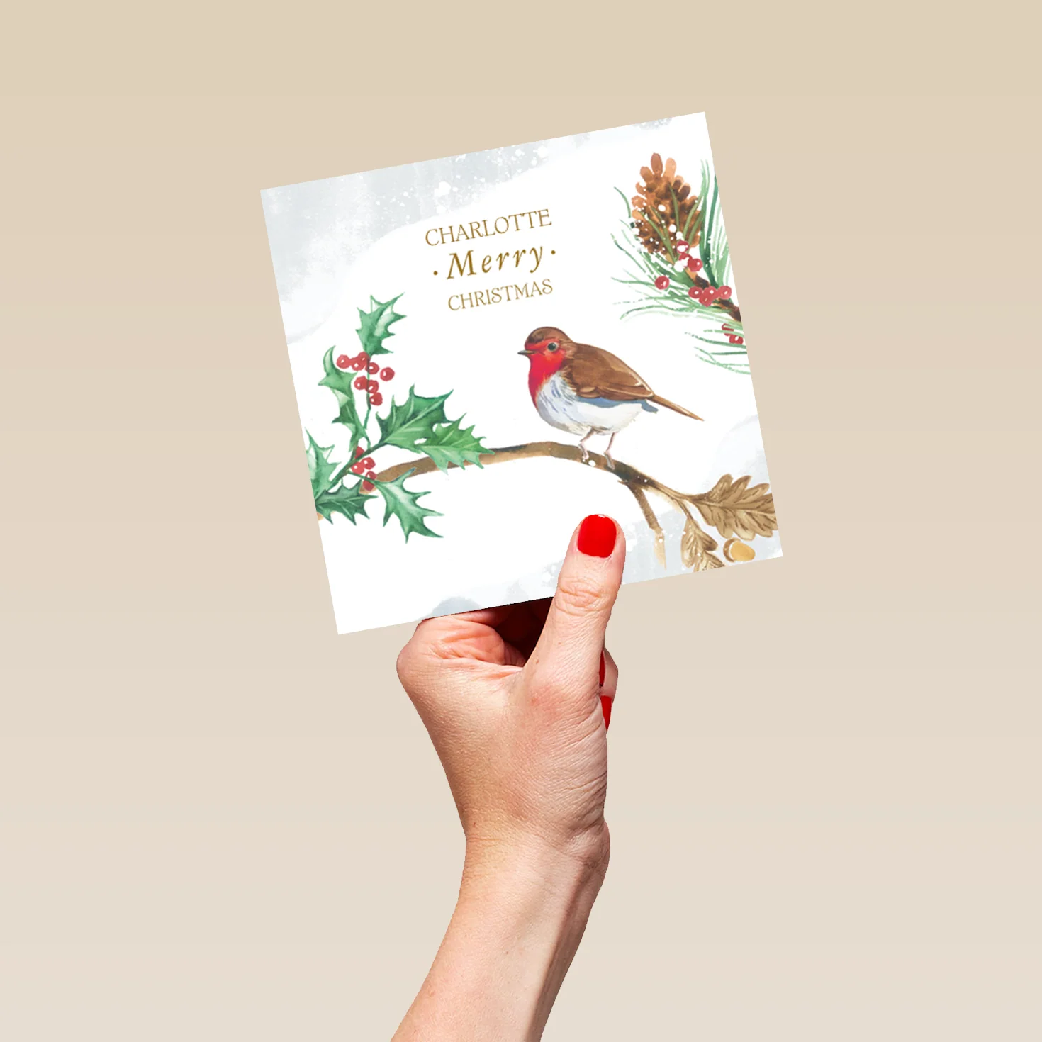 Personalised Traditional Christmas Robin Holly And Tree Card - Image 5