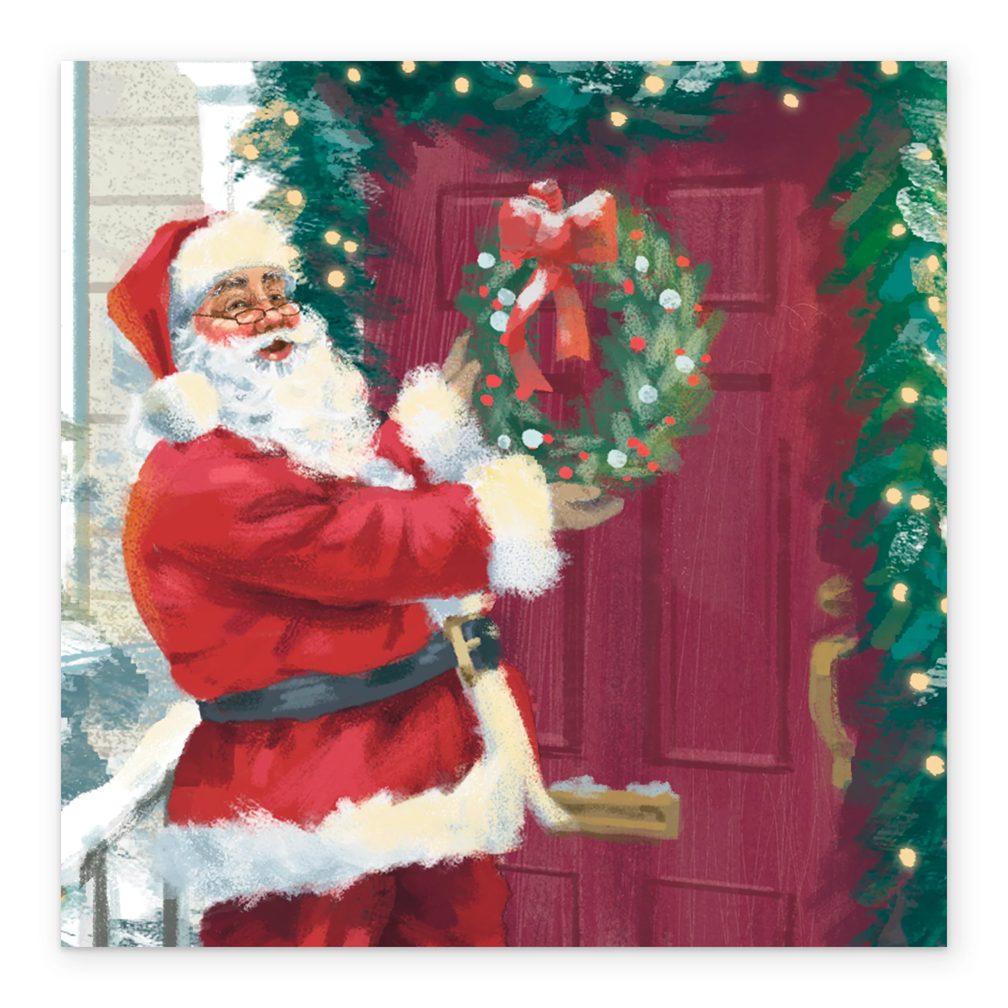 Personalised Traditional Christmas Santa Red Door With Wreath Card - Image 2