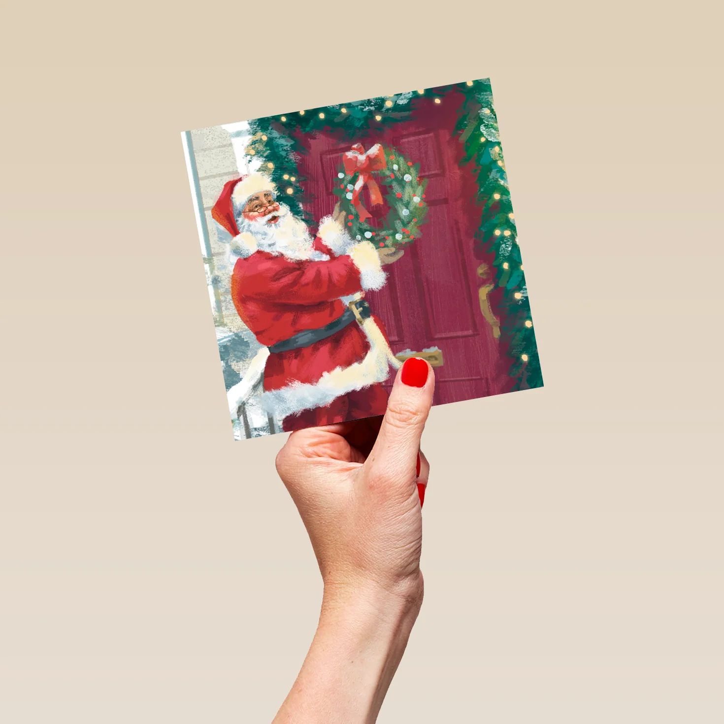 Personalised Traditional Christmas Santa Red Door With Wreath Card - Image 5